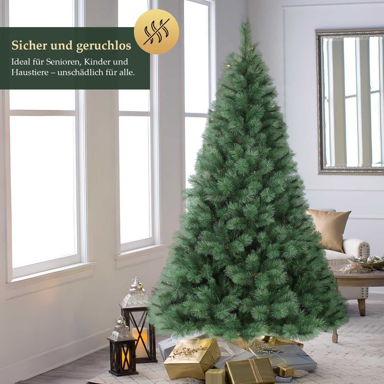 SALCAR Künstlicher Weihnachtsbaum 180 cm, Kiefer Tannenbaum (Ø ca. 100 cm) mit Metallständer, Schnellaufbau-Klappsystem, 1,8 m Christbaum für Innenbereich, einfacher Aufbau