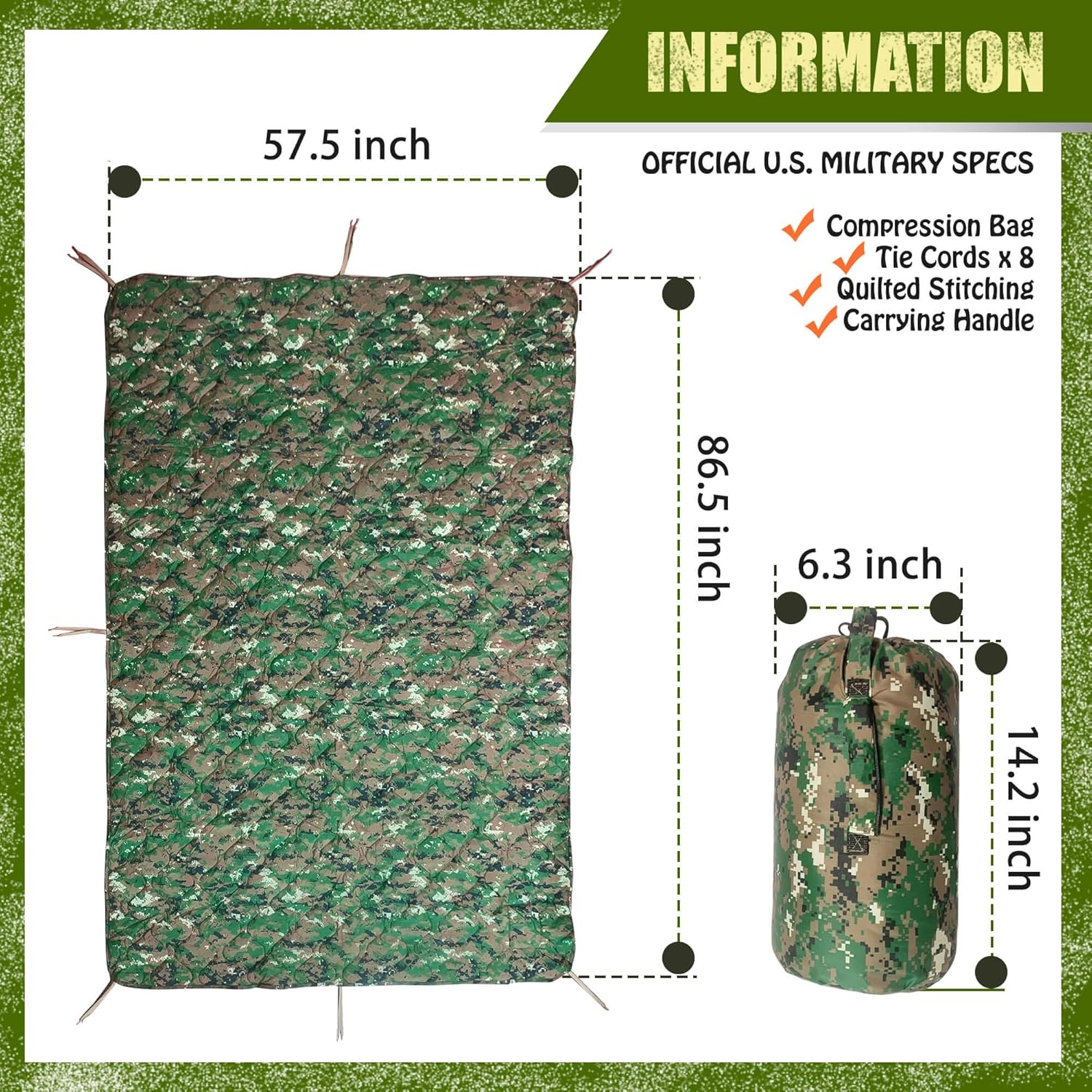 Woobie Blanket, Thermal Insulated Military Poncho Liner, Water-Resistant, Portable, Insulation, for Hiking, Survival with Compression Carry Bag (Marpat) - Image 4