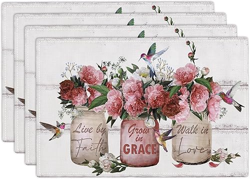 Juego de 4 manteles individuales con diseño de flores y rosas, manteles individuales lavables para decoración del hogar, fiesta, interior, cocina,