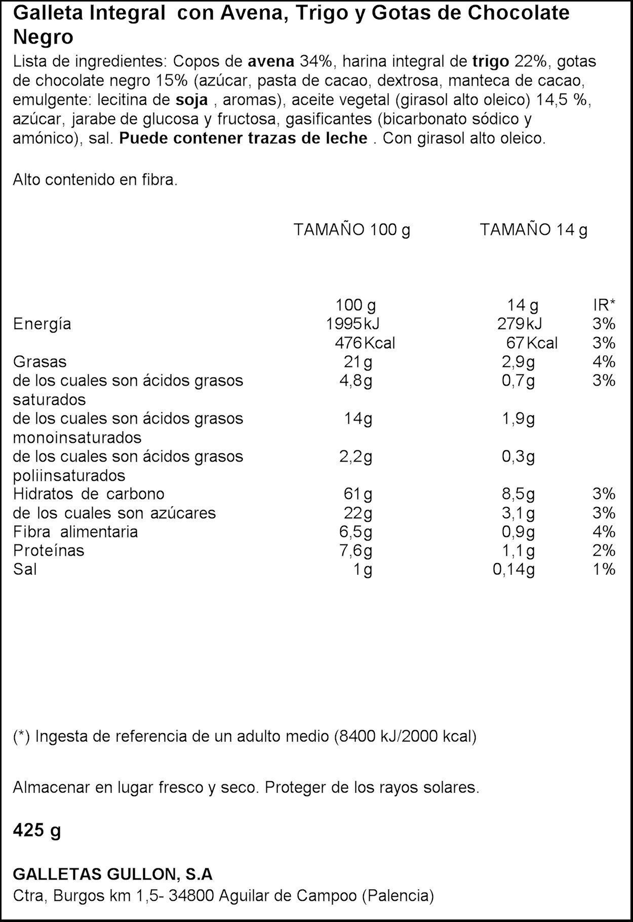 Gullón, Biscotti Digestive, Avena Frumento e Cioccolato, Confezione da 3, 425 gr