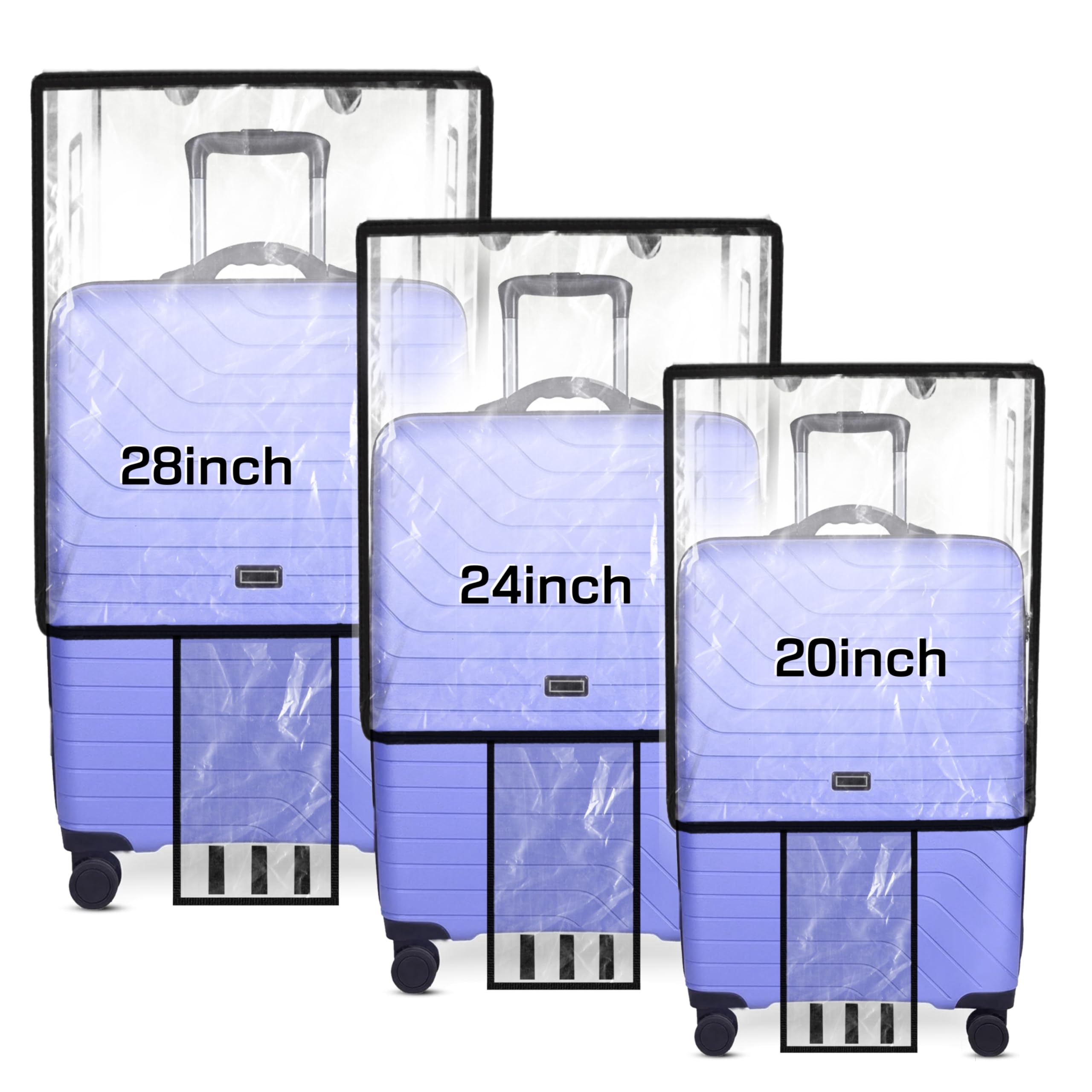Storite Set of 3 Trolley Bag Cover Suitcase Cover Transparent PVC Suitcase Cover with Zipper Dustproof Waterproof & Anti-Scratch Trolley Cover for Travel Accessories(28 inch, 24 inch, 20inch)
