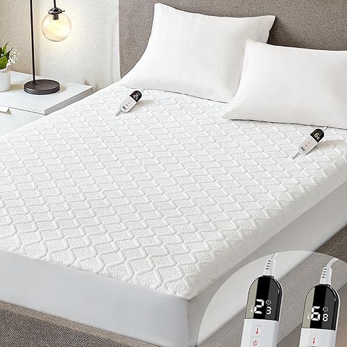 Cubrecolchón térmico tamaño King Calentador de cama eléctrico de doble control de lujo, lavable a máquina, apagado automático, ajustes de calor