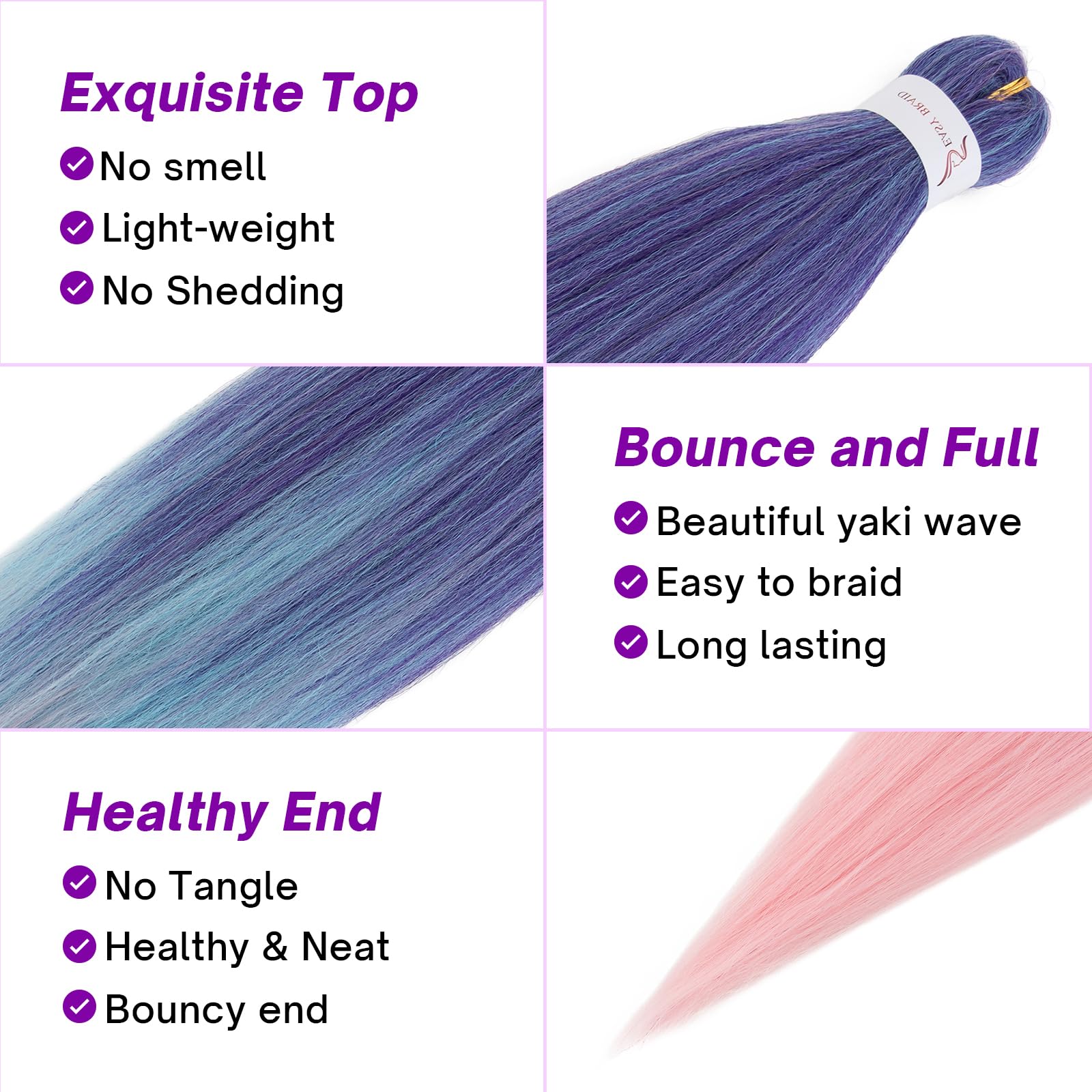 S-noilite Long EZ Braids Pre-Stretched Easy Braiding Hair Extensions for Crochet Box Twist Braids Ombre Yaki Texture Synthetic Hair Hot Water Setting,26 Inch 3 Packs 270g,Dark Blue to Blue to Pink - Image 3