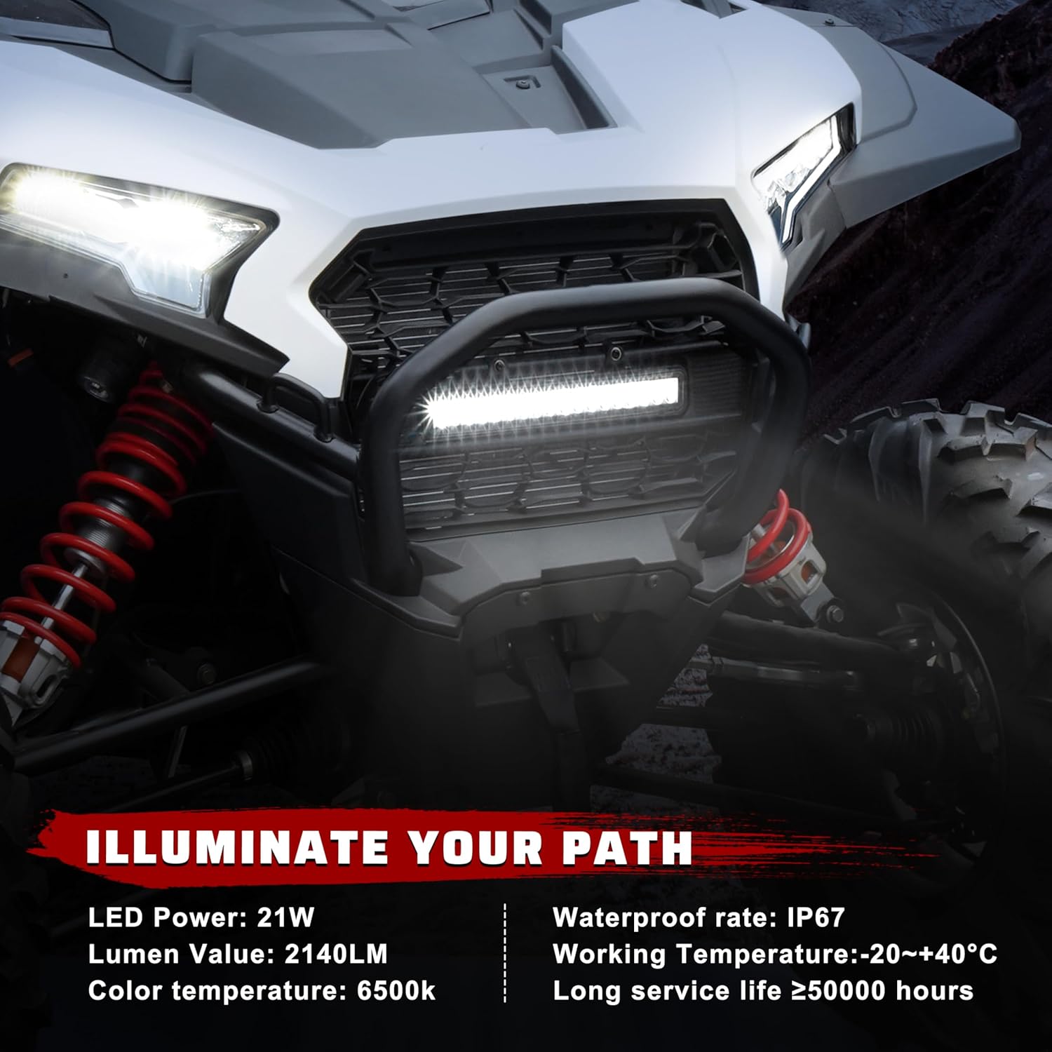 Front Grill with LED Light for 2024 2025 Polaris RZR XP 1000, UTV Front Waterproof PP Mesh Grille with Accent Light Bar for Polaris RZR XP 1000/ XP 4 1000 2024+ Accessories