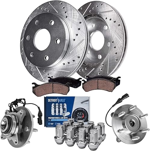 Miniatura 20 de Detroit Axle - Kit de frenos para BMW X3 2004-2010 2005 2006 2007 2008 2009 Rotores de freno perforados y ranurados delanteros y traseros de