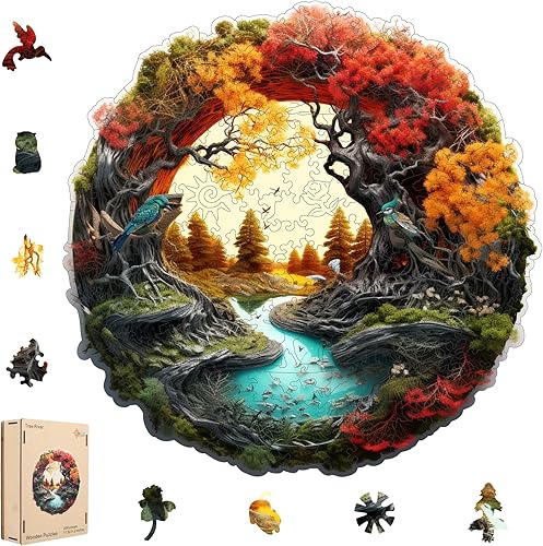 Miniatura 11 de MEATRN Rompecabezas de madera brillante del árbol de la vida – 200 piezas de paisaje natural de bosque de fantasía, rompecabezas de madera