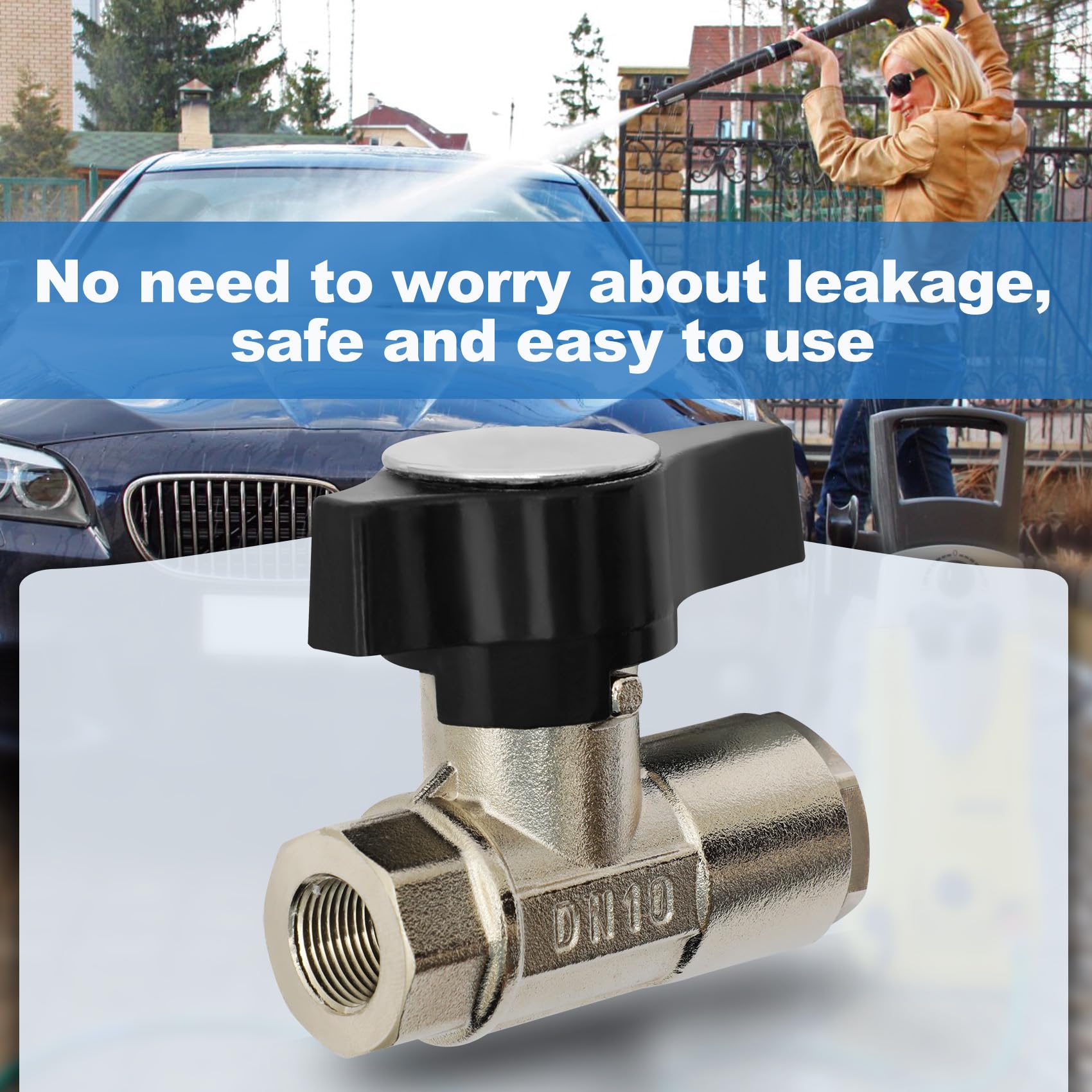 DN10 Ball Valve for Pressure Washer Gun, 3/8?Ç¥ High Pressure Washer Shut Off Valve, Plated Brass DN10 Ball Valve, 3000 PSI (3/8" Female BSP)