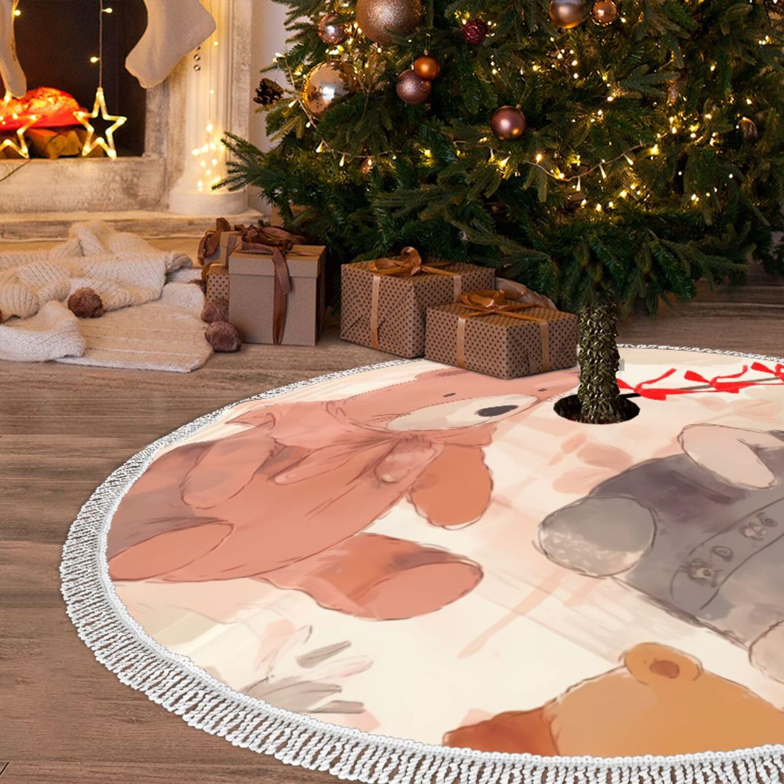 Jupe de sapin de Noël douce 121,9 cm, tapis de haute qualité brodé