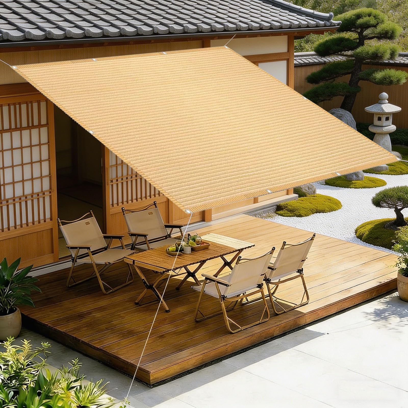 Sonnensegel Rechteckig 300 x 350 cm UV Schutz Luftdurchlässig Wasserdurchlässig Wetterfest Reißfest mit Ösen Schattennetz Garten für Balkon Terrasse Garten, Creme Farben