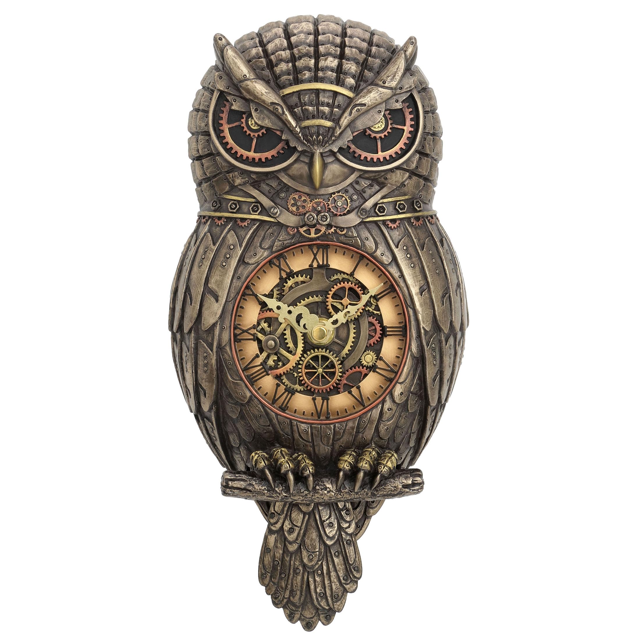 Veronese Design 12.5" Tall Steampunk Owl Pendulum Wall Clock Cold Cast Resin Antique Bronze Finish Wall Sculpture