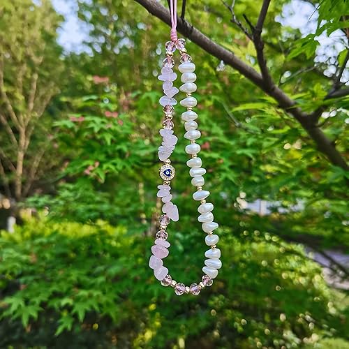 Miniatura 2 de Dije de cristal curativo para teléfono, correa de piedra natural de aventurina de cuarzo rosa amatista, llavero de teléfono contra el mal de ojo