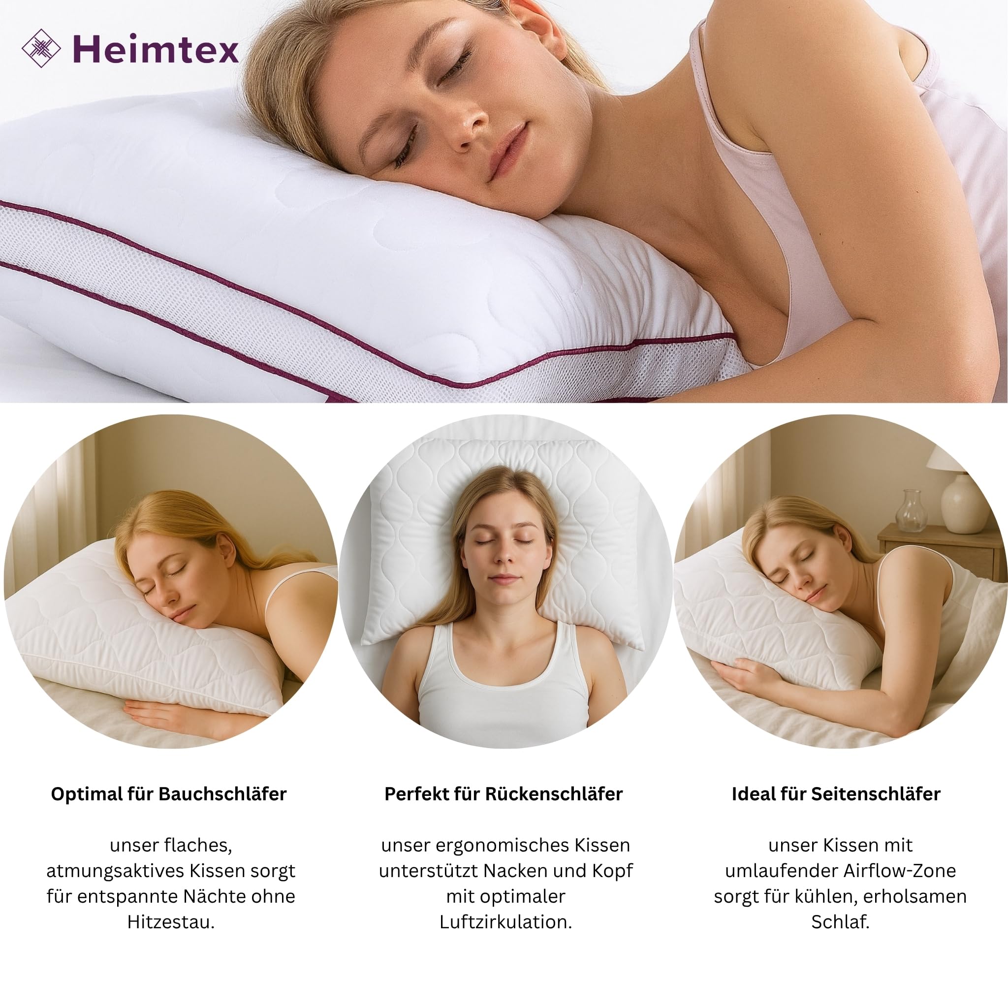 Kopfkissen 80x80 cm – Atmungsaktives Mikrofaser Kissen mit Airflow-Netz, verstellbare Füllung mit Reißverschluss, waschbar, weich & stützend – Made in Germany – 1er oder 2er Pack (2er-Pack)