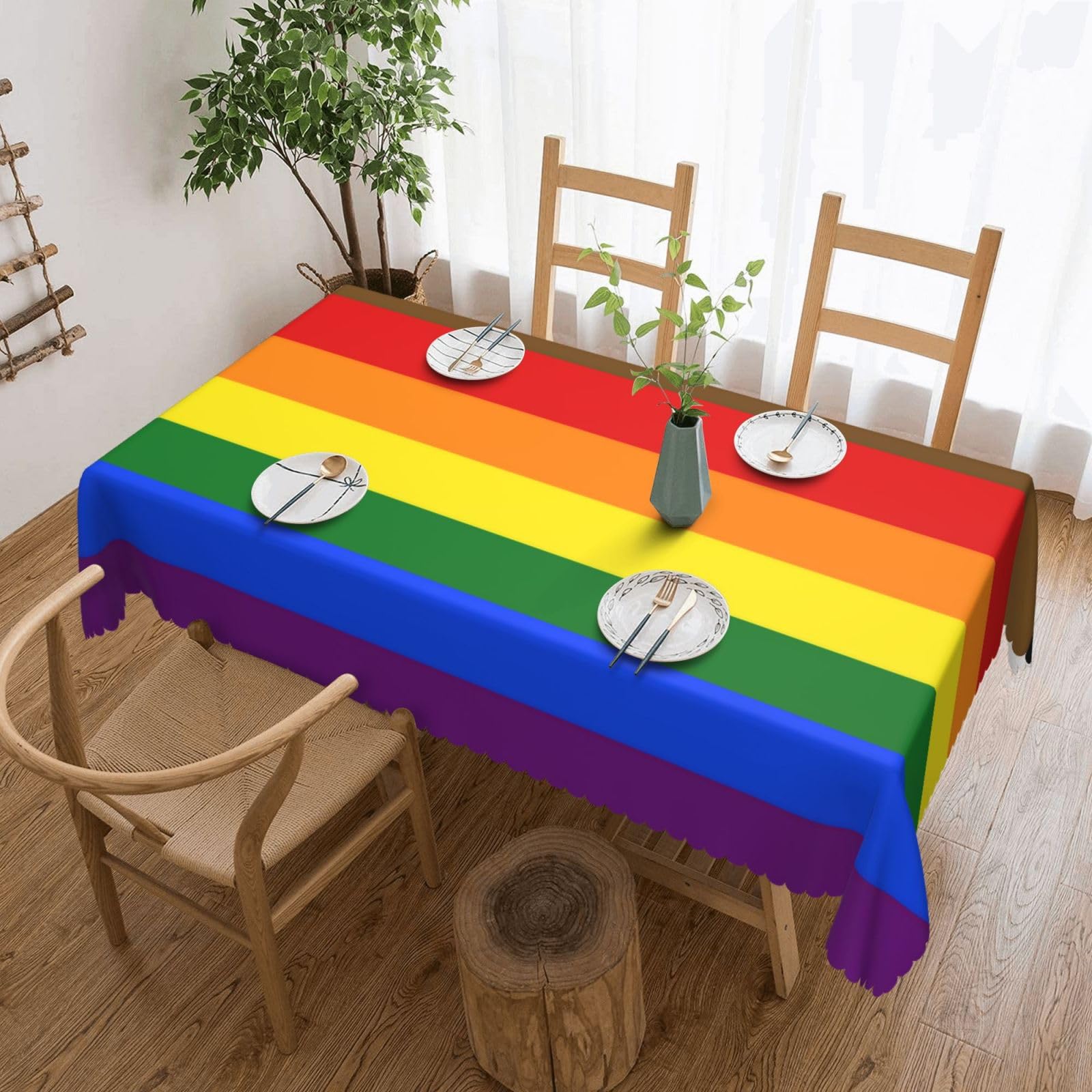 SMAZDFXX Rainbow Pride Flag 54 x 72in Table Cloth,Polyester Rectangle Tablecloth for Kitchen Dining