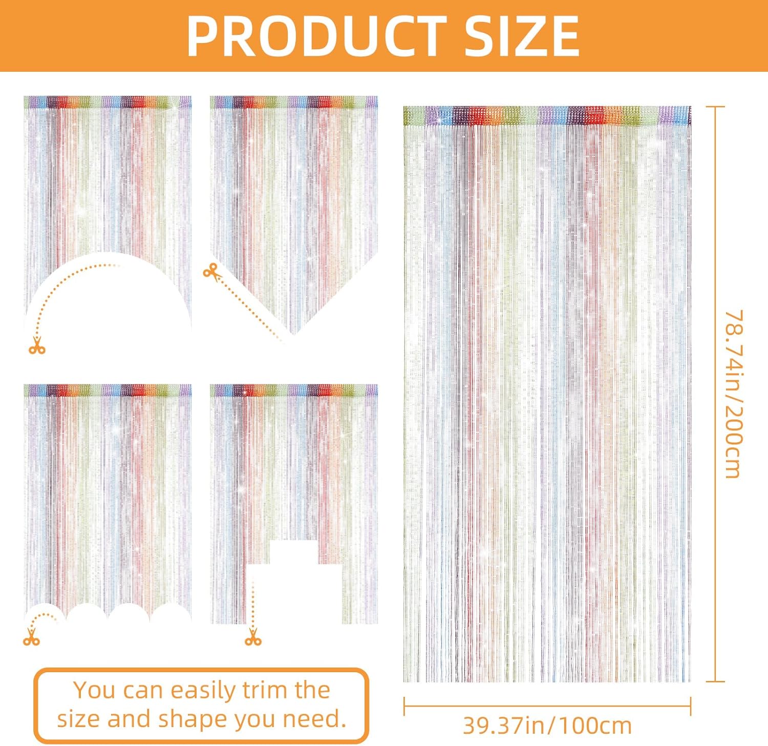 4 Pieces Glitter String Curtains Doorway Beads Curtains, 39 x 79 Inch Hanging Fringe Hippie Room Divider Door String Curtain Boho Doors Tassel for Doorways, Windows, Closet, Privacy Decor (Multicolor)