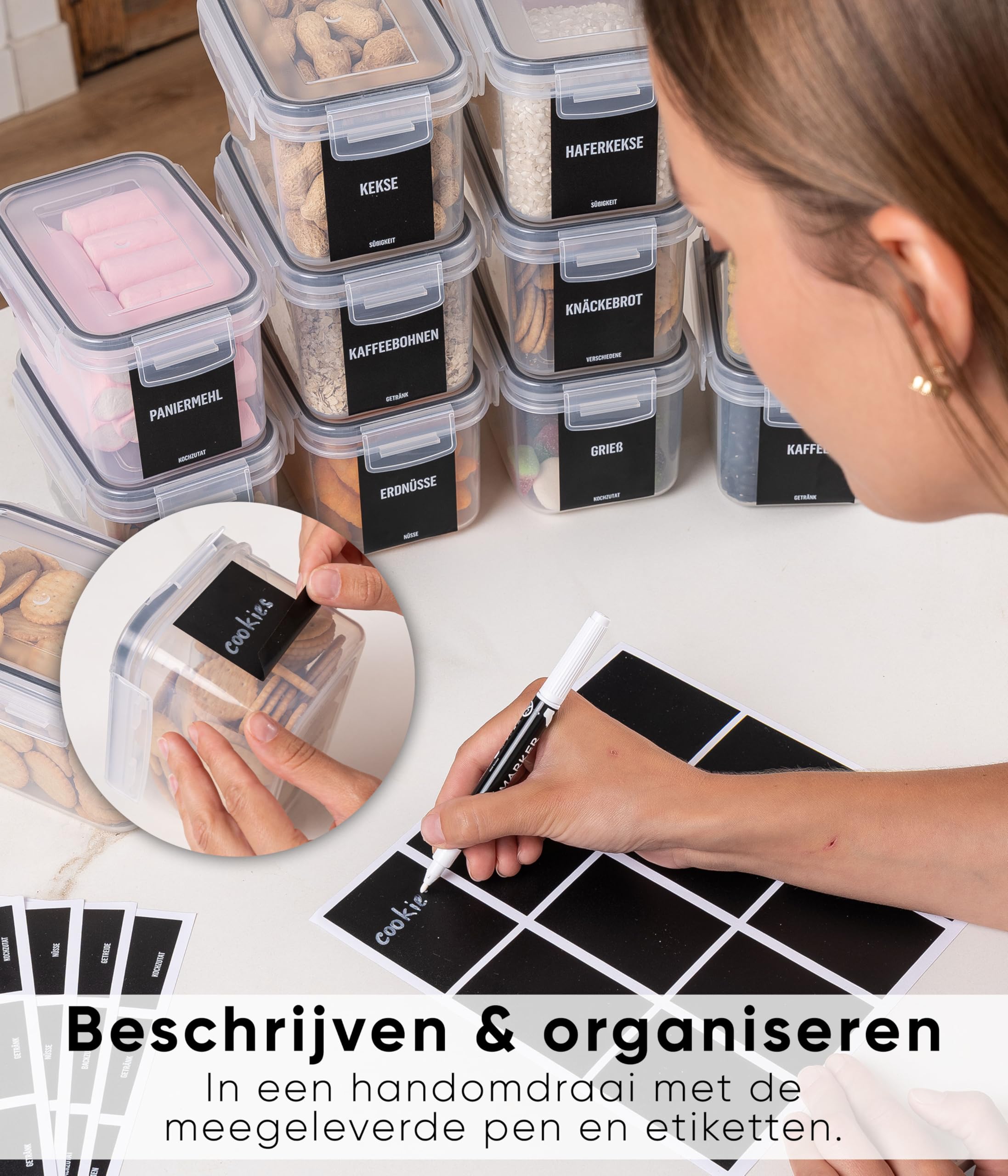 Deco Haus® Voorraaddozen met Deksel Luchtdicht, Set van 18 - Voor Pasta
