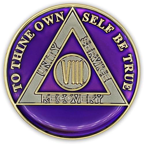 Miniatura 2 de Moneda de sobriedad de 8 años  Ficha de aniversario de recuperación de chip AA triplate (morado)