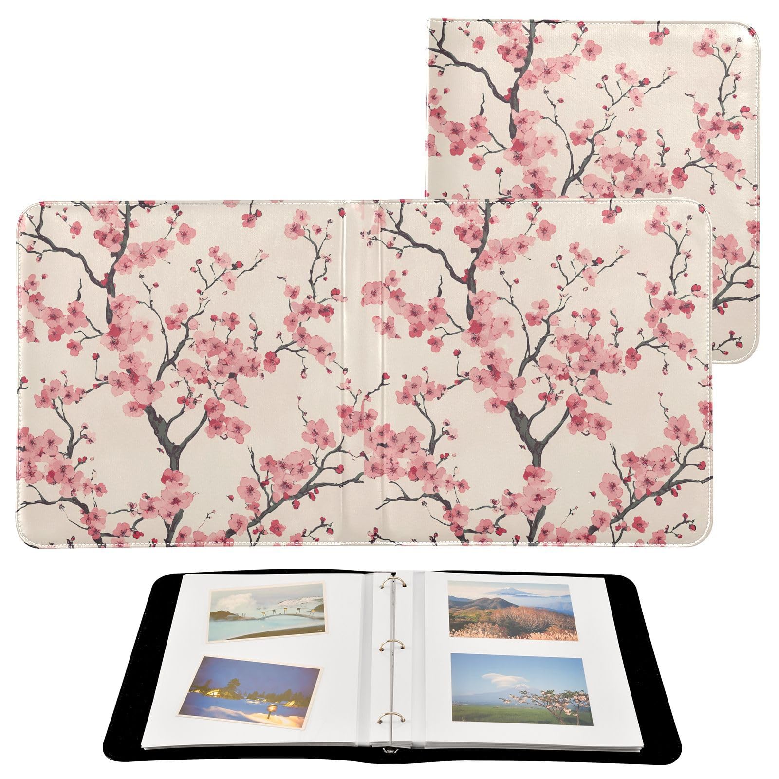 JIPONI Japońskie kwiaty wiśni duży album fotograficzny, DIY, skórzana, okładka, album do scrapbookingu, na zdjęcia 4 x 6, 5 x 7, 6 x 8 x 8, samoprzylepna książka pamiątkowa na ślub, dla dziecka