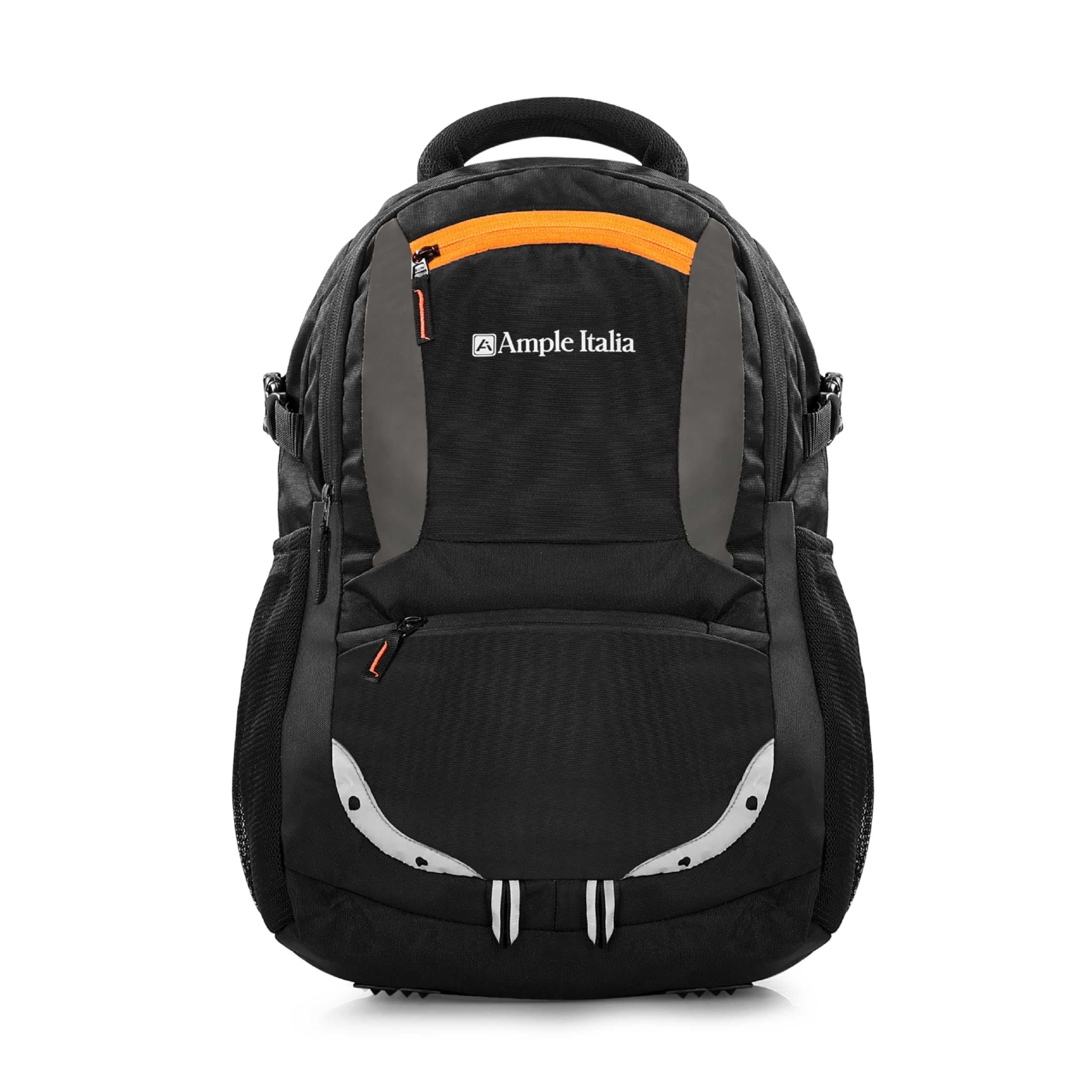 ample italia Backpack | Padded Shoulder Straps | Ergonomic Design | 3 Main Compartments | 40L | For Office | Orange & Black-picture-13