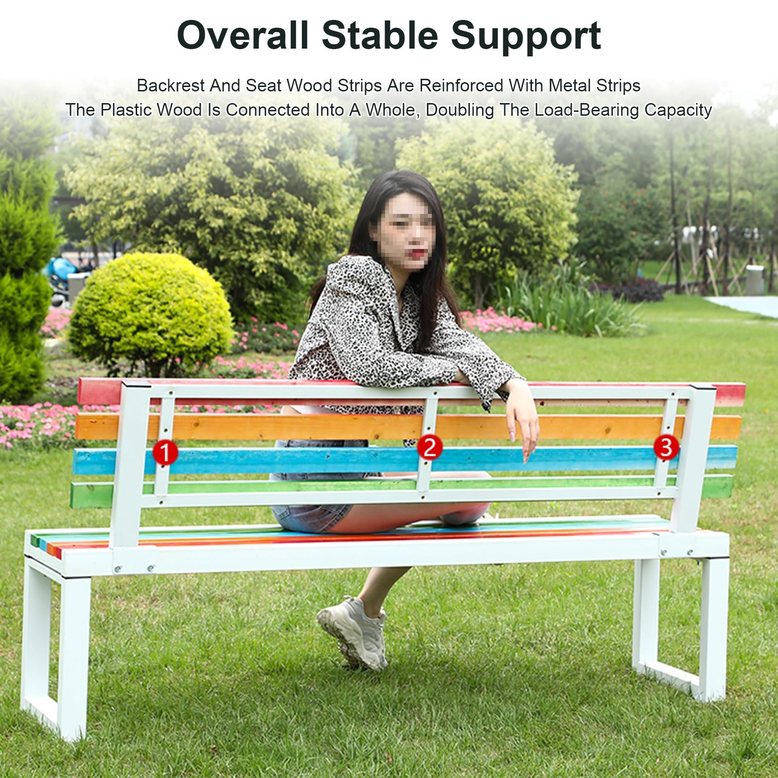 Panca da Esterno, Panchina da Giardino con Schienale per 2-3 Adulti, Panchina da Esterno Resistente alle Intemperie, per Giardino, Patio, Veranda(White,120cm/47in)