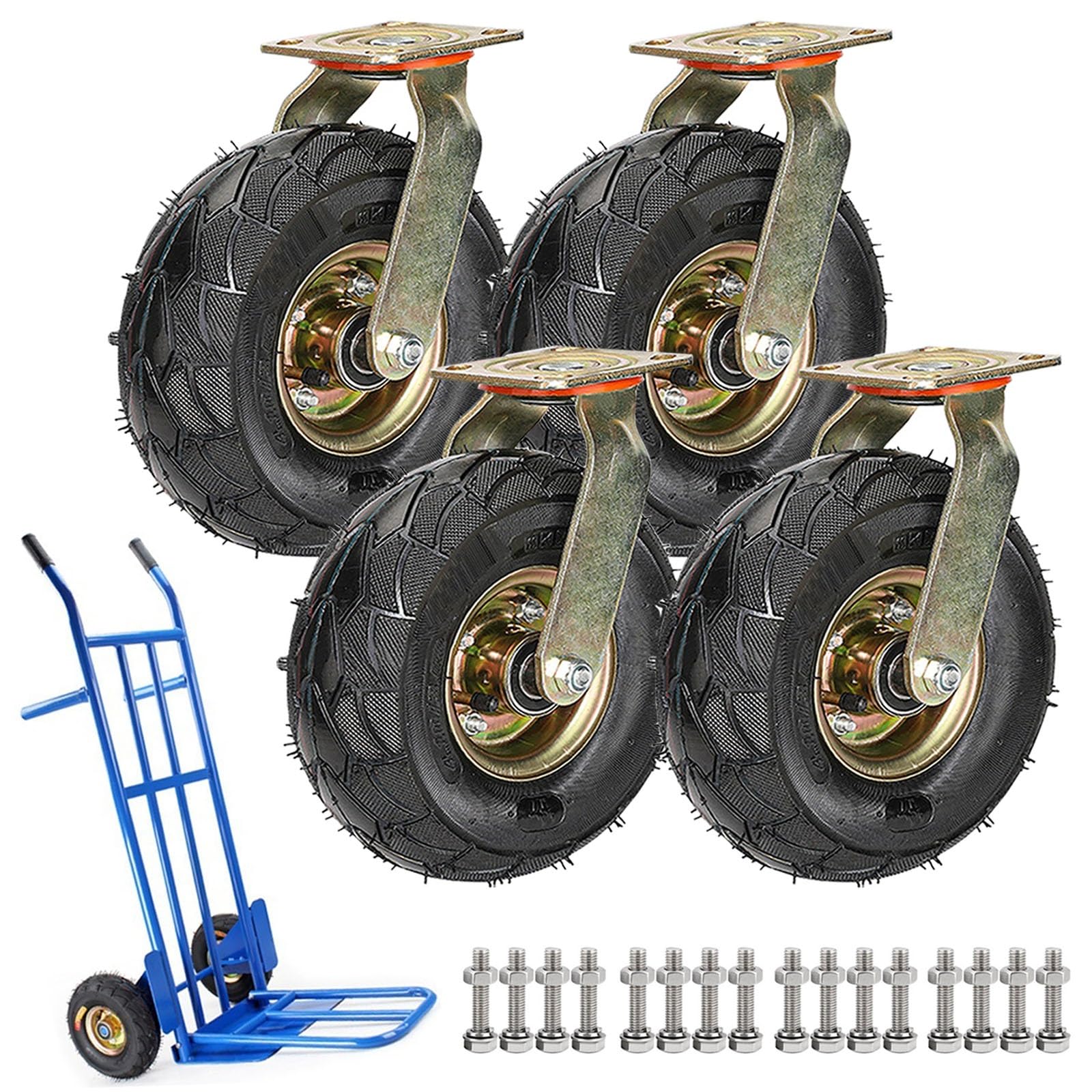 GBRJUYF 8" HeavyDuty Swivel Caster Wheels 4pcs AirFilled Industrial Tires with Double Ball Bearings 200mm for Workbench and Equipment Mobility