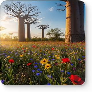 Sunlit Baobab Trees Coaster Set - Vibrant Wildflower Design