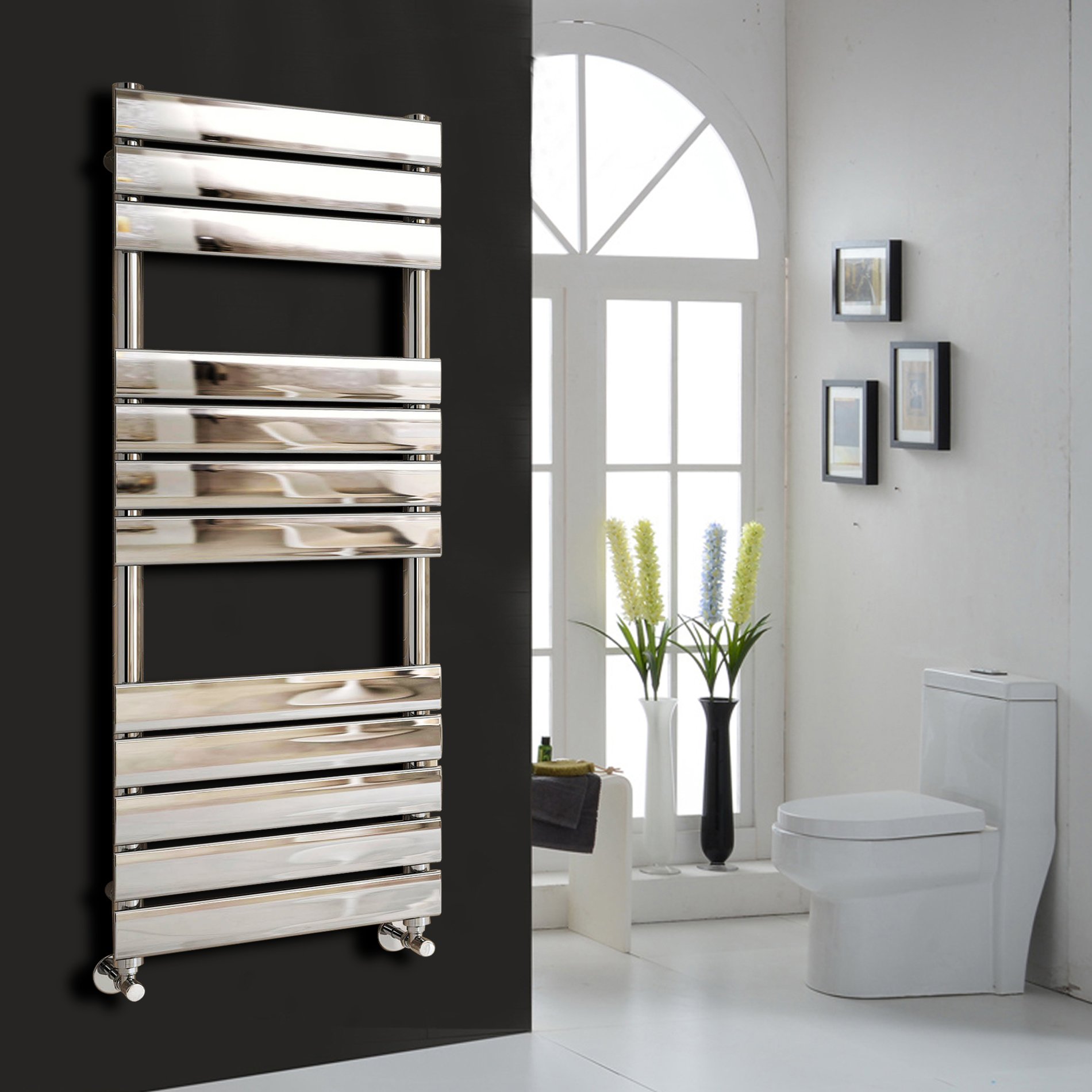 Nrg Contemporary Flat Panel Bathroom Heated Towel Rail Radiator Rad Warmer For Living Room And Kitchen - 1200 X 450 Chrome