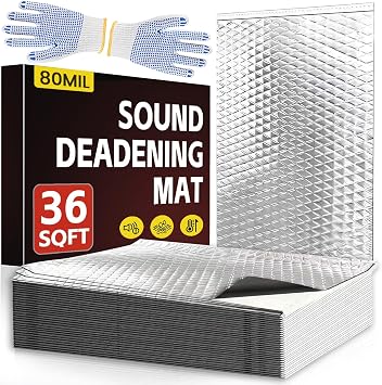 DNSGOOR 33 Pcs 80mil (2mm) 36 sqft(3.4 sqm) Car Sound Deadening Mat,Butyl Automotive Sound Deadener,Noise Insulation and Vibration Dampening Material with Silicone Bumps Gloves