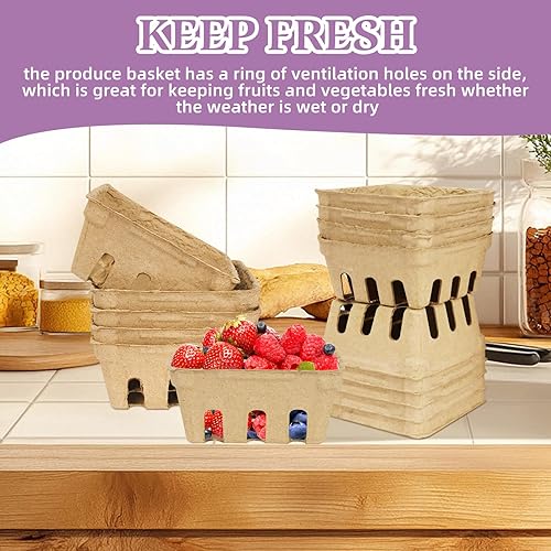 Miniatura 12 de Vmiapxo Paquete de 50 cestas de fibra de pulpa natural, cestas de productos para pequeños agricultores, contenedor de bayas ventiladas para fresa