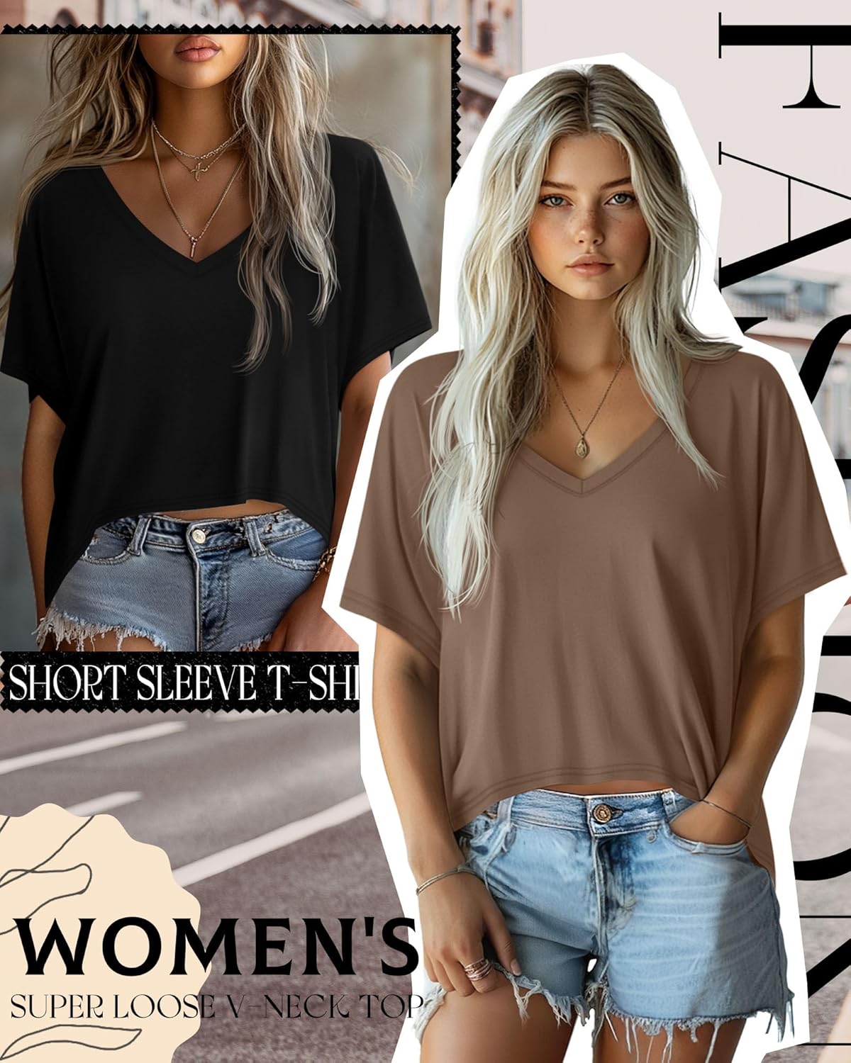Huukeay 3 Pack Oversized T Shirts for Women Short Sleeve Crop Tops V Neck Irregular Hem Baggy Cropped Tees - Image 4