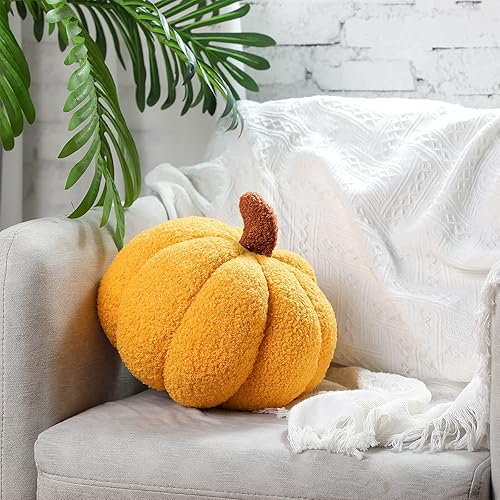 Miniatura 3 de Queekay 2 almohadas de calabaza de felpa de 11 x 9.5 pulgadas, decoración de calabaza rellena de Acción de Gracias para otoño, hogar, dormitorio,