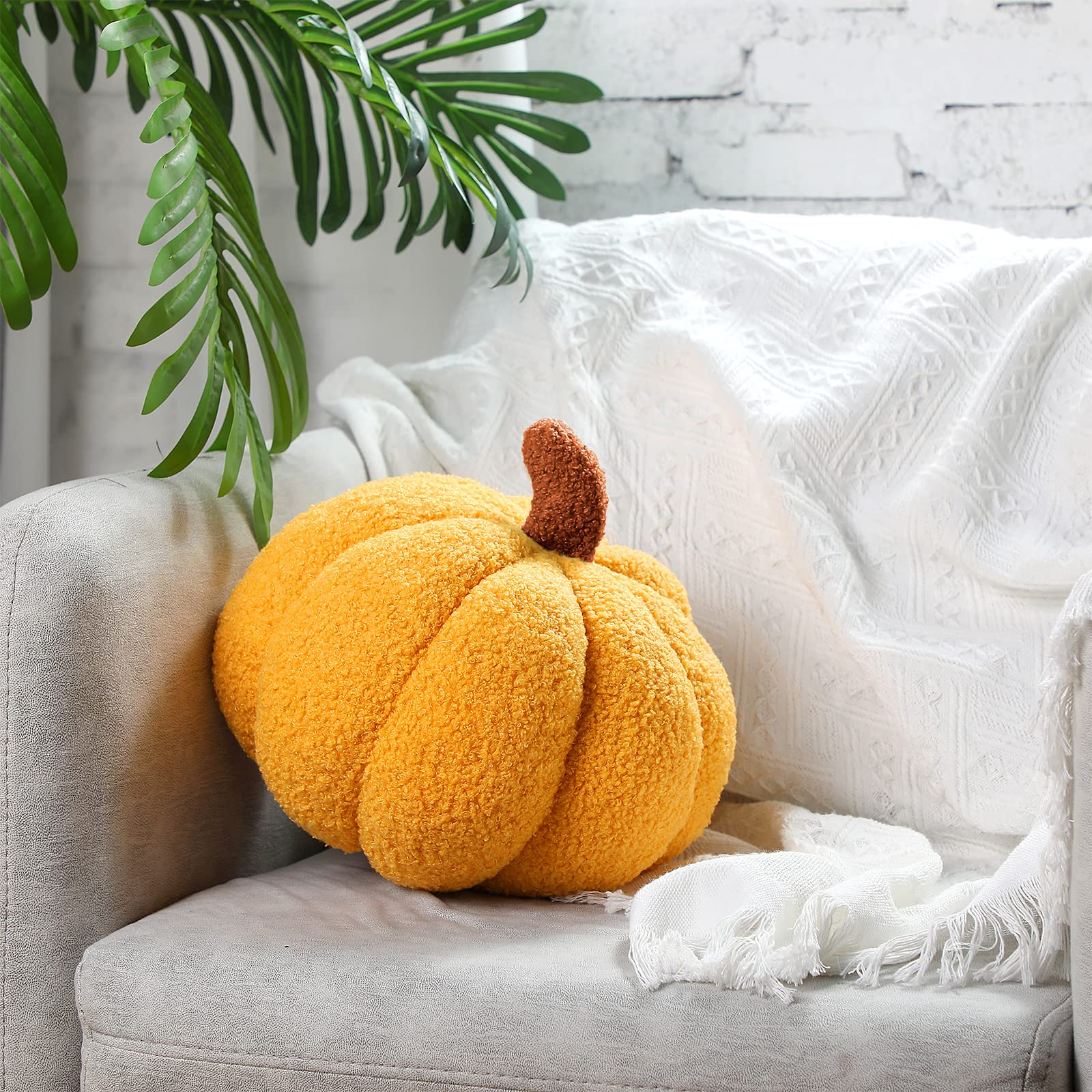 Coussin Citrouille 3D En Peluche - Déco Halloween, Automne, Thanksgiving, 35 Cm, Marron, Doux Et Lavable