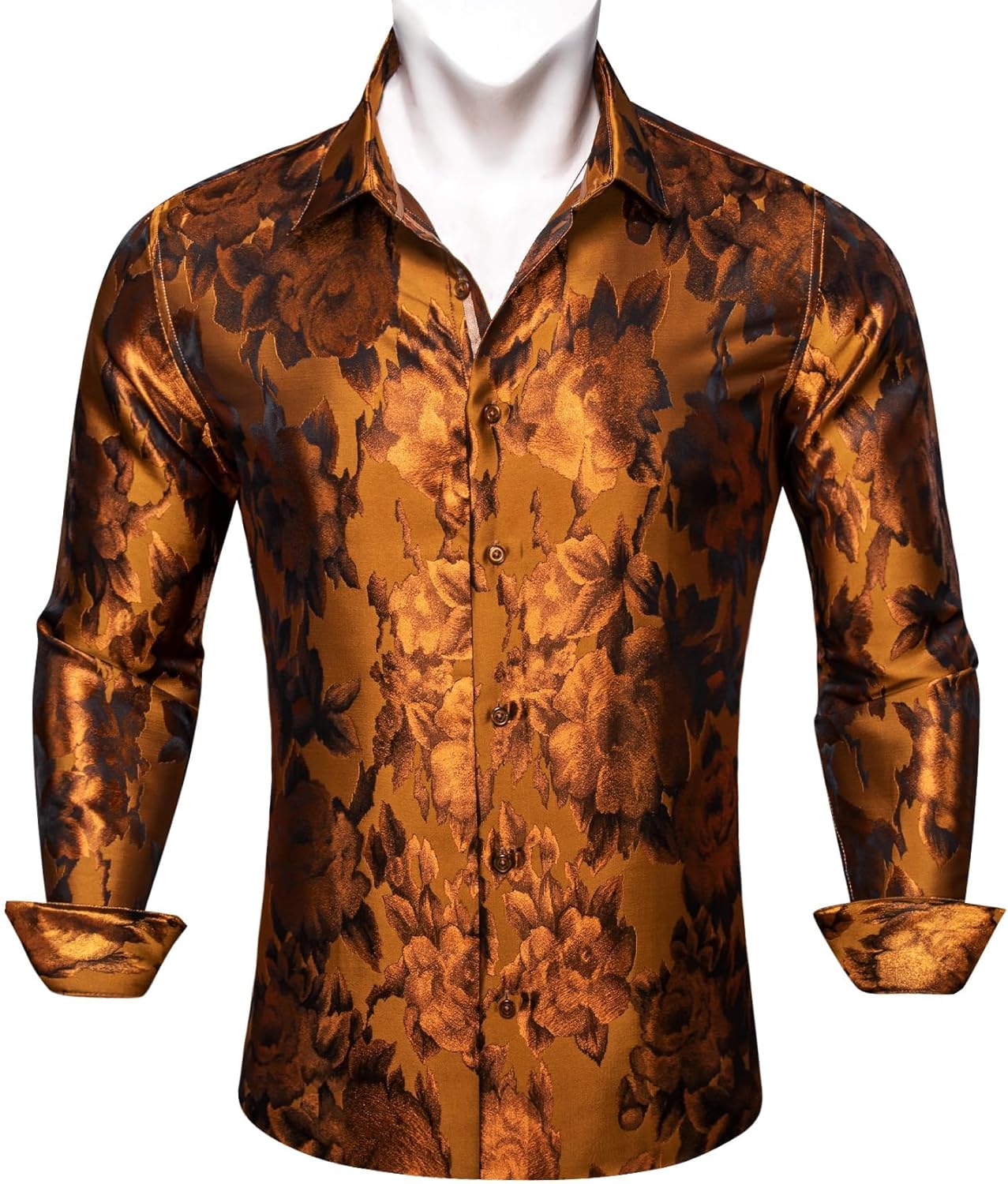 Barry.Wang Men's Silk Shirts Button Down Dress Shirt for Men Satin Paisley Floral Long Sleeve Cowboy Casual Mexico Shirts - Image 5