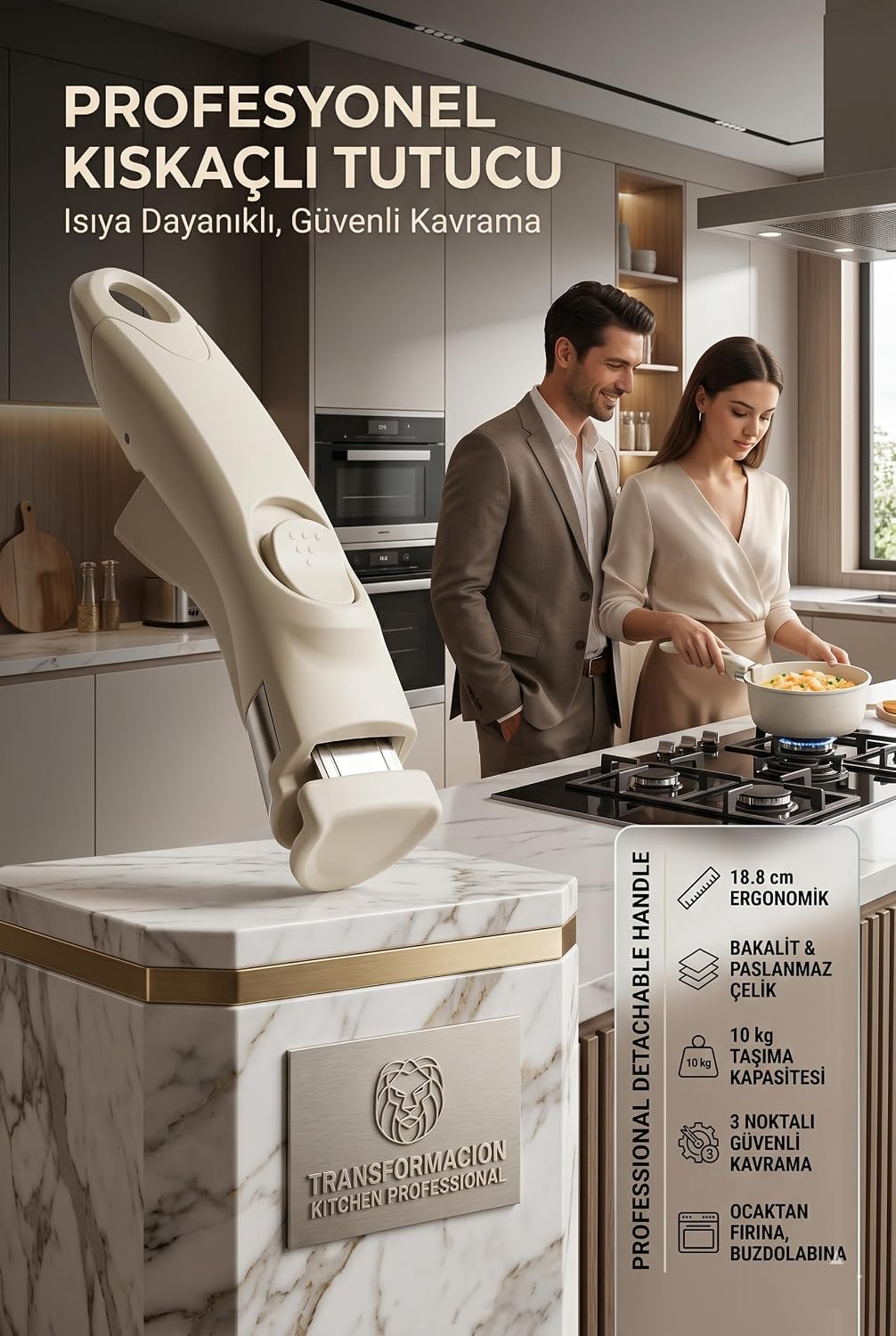 Transformacion Transformacion Profesyonel Tencere Kulpu, 10kg Taşıyan Tak-Çıkar Güvenli Tava Sapı 722197