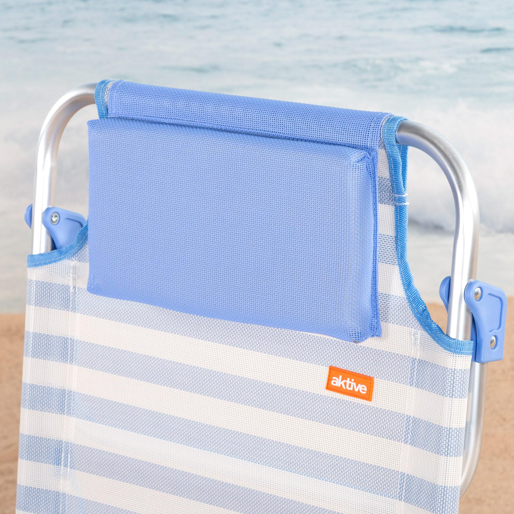 AKTIVE Silla de Playa Plegable, 8 Posiciones, Color Azul Rayas, Mide 48x50x80 cm, Soporta 110 kg, Asas de Transporte, Sillas Respaldo reclinable (62549)