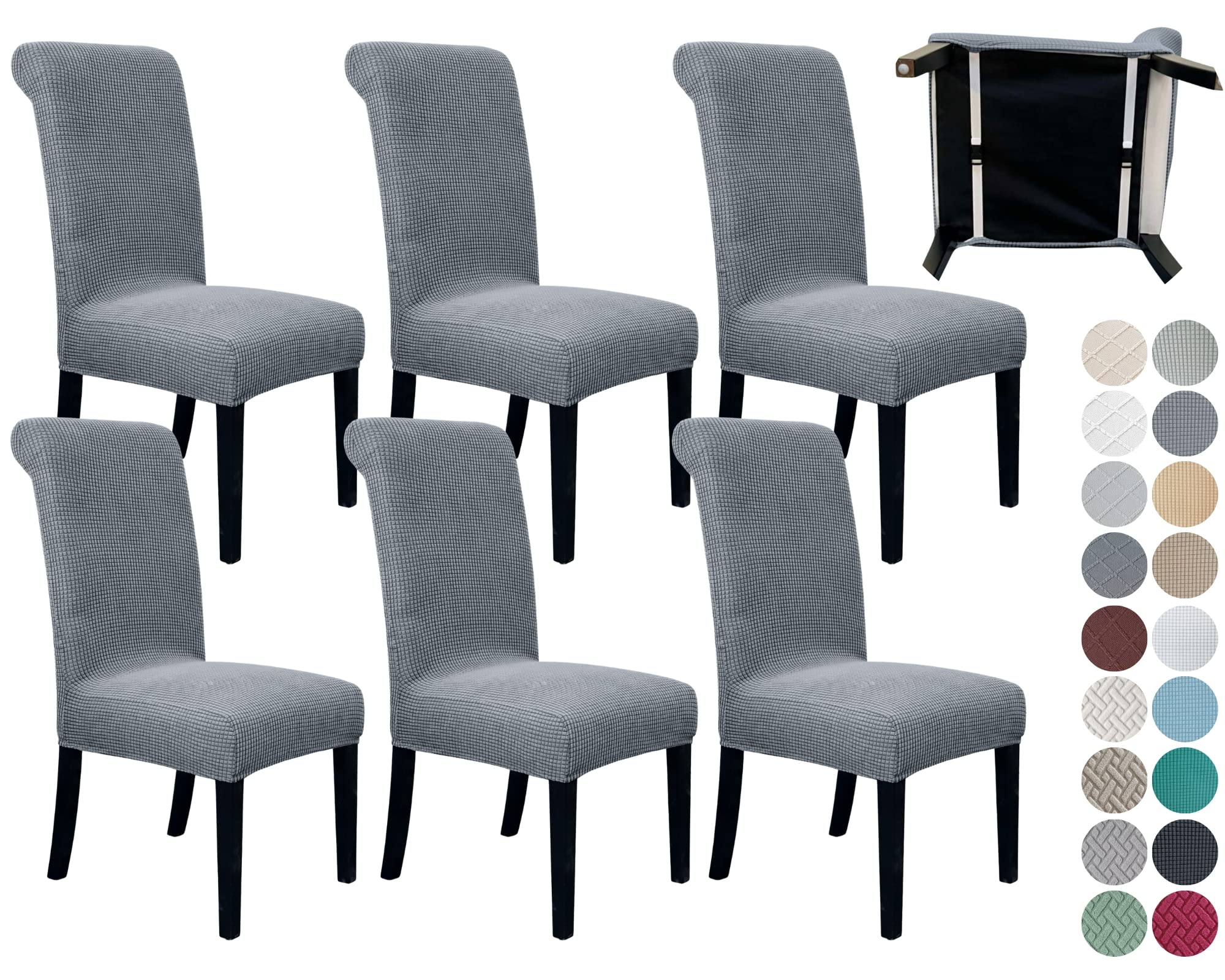 SPRINGRICO 6 Pack Dining Room Chair Covers with seat Belt, Stretch Parsons Chair Slipcover Washable Kitchen Dining Chair Cover Removable Seat