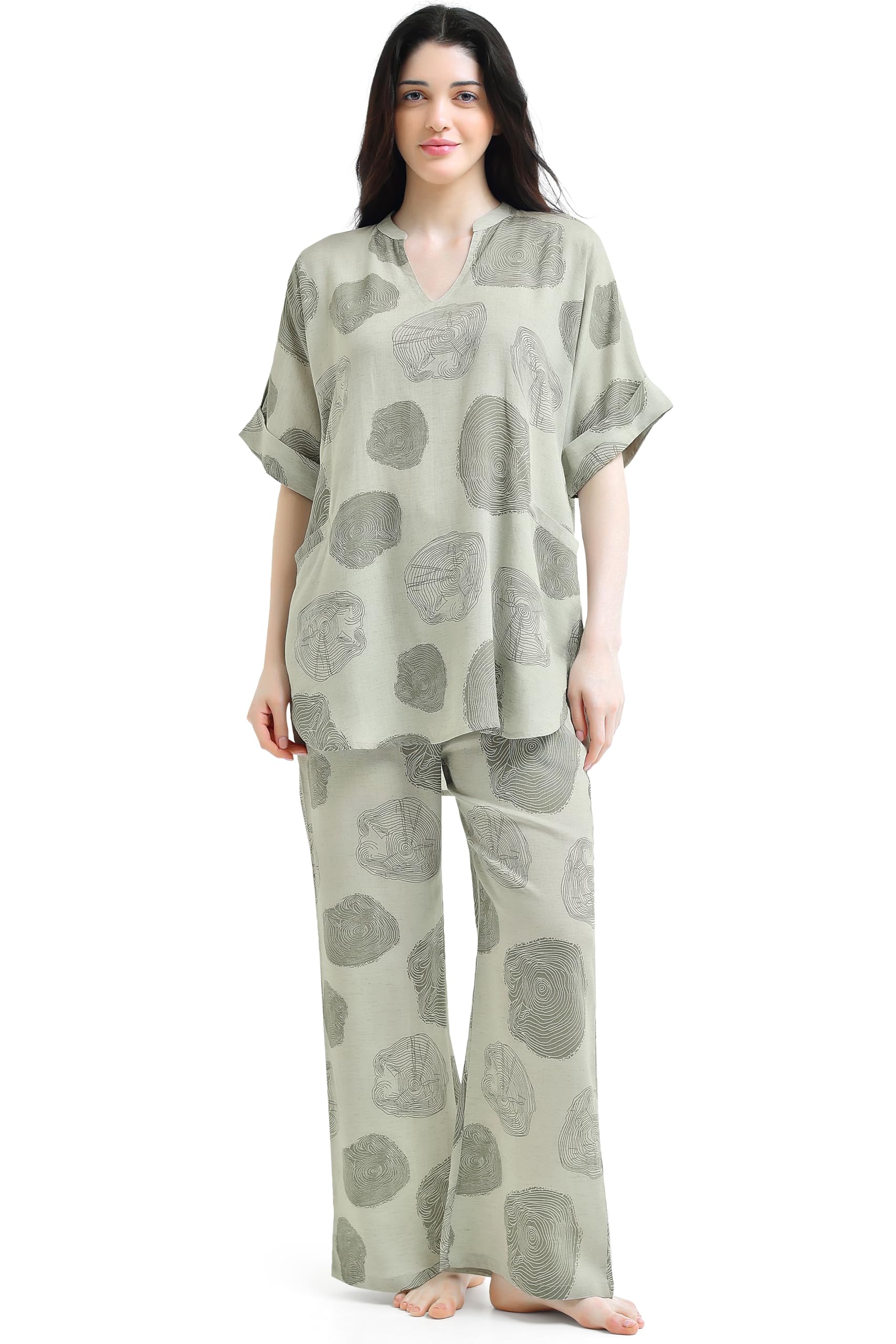 Night Suit for Womens Abstract Printed Viscose Night Dress of Top and Pajama Set 9429-picture-19