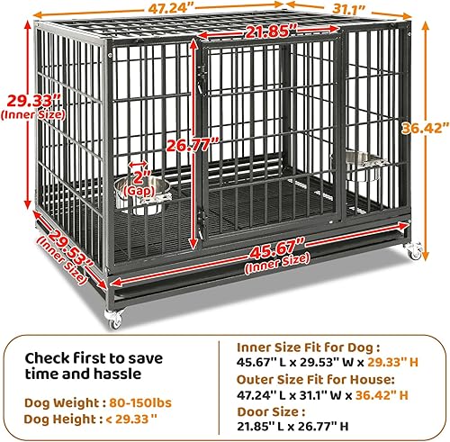 Miniatura 7 de Homey Pet Jaula para perros apilable de 48 pulgadas, resistente, indestructible, a prueba de escapes, con ruedas, dos bandejas extraíbles, perrera