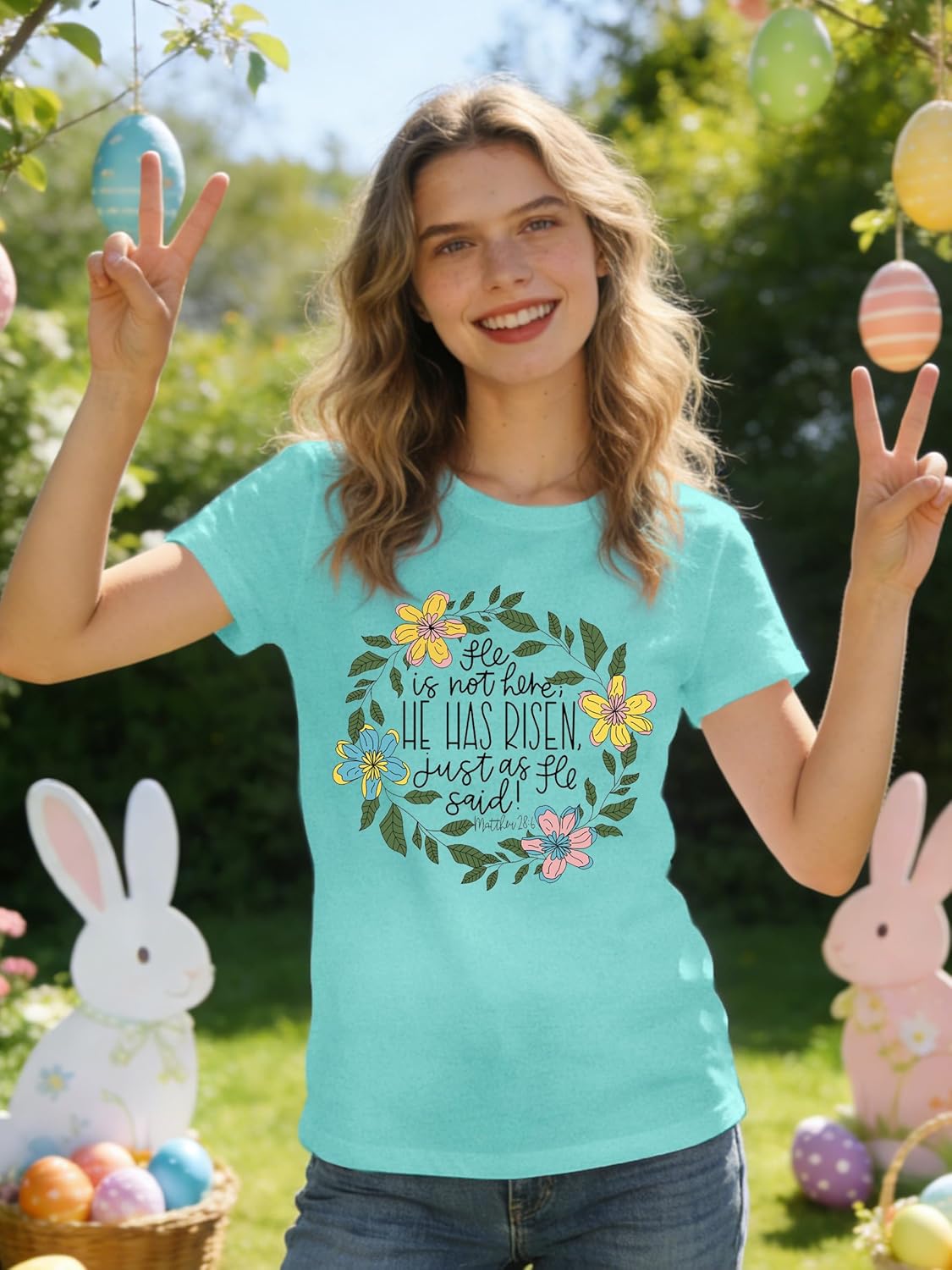 Easter Shirts for Women Christian Easter T-Shirt Floral Wreath Tee Tops - Image 4