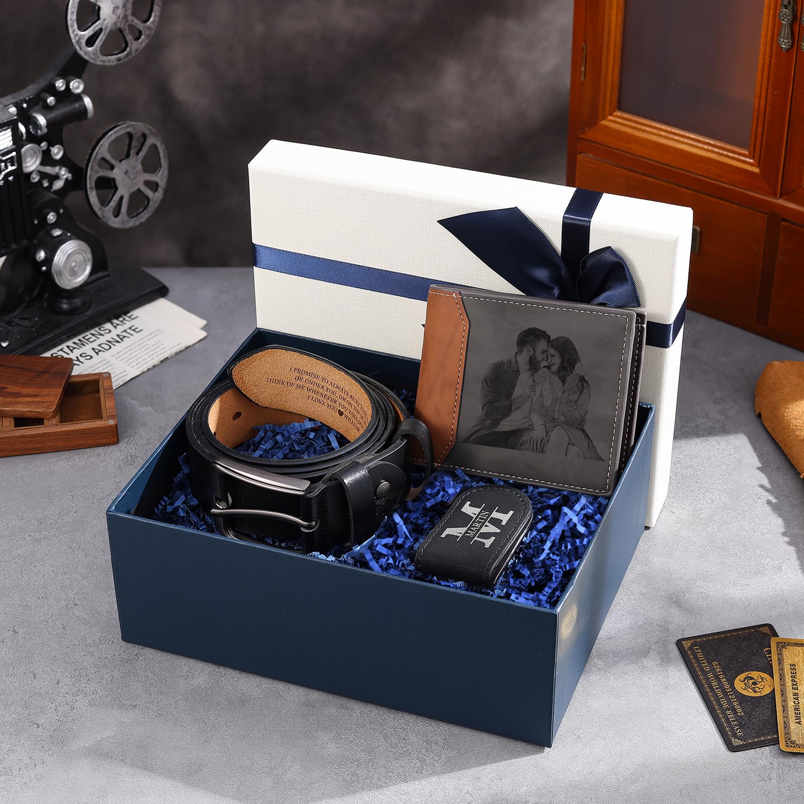 kaululu Cartera Personalizada Hombre con Fotos Nombres Letras Mayúsculas Marron Tarjetero Plegable Tarjetas de Crédito Monedero para Tarjetas Regalo de Padre e Hijo, Hermano