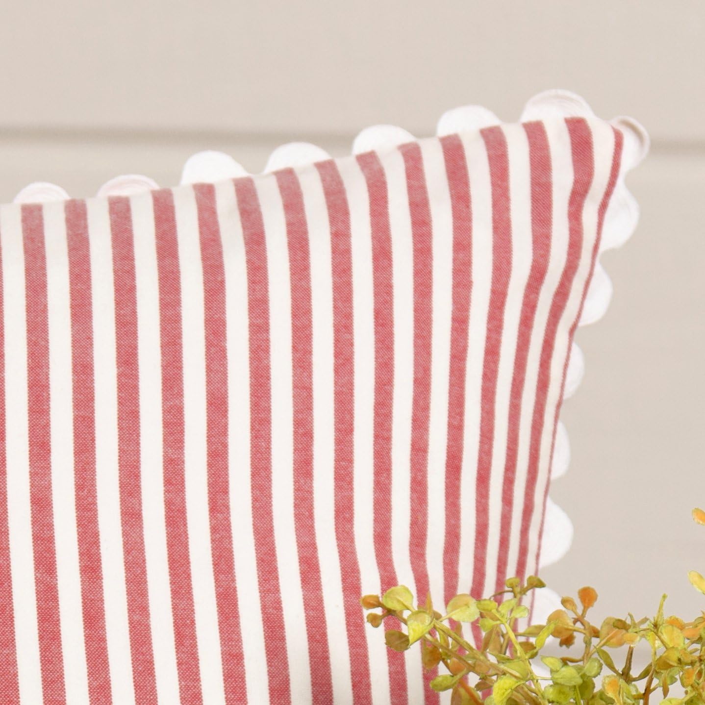 Piper Classics Farmhouse Ticking Stripe Red Pillow Cover, 18" x 18", Home Décor Accent Pillow Case w/Rick Rack - Image 2