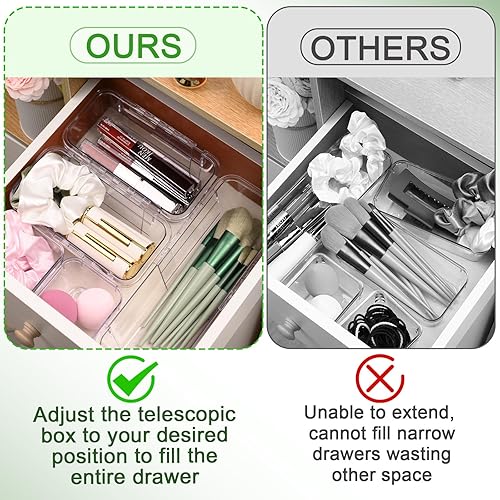 Miniatura 3 de 6 organizadores de cajones transparentes, contenedores de almacenamiento ajustables (2 tamaños), organizadores de escritorio y tocador para