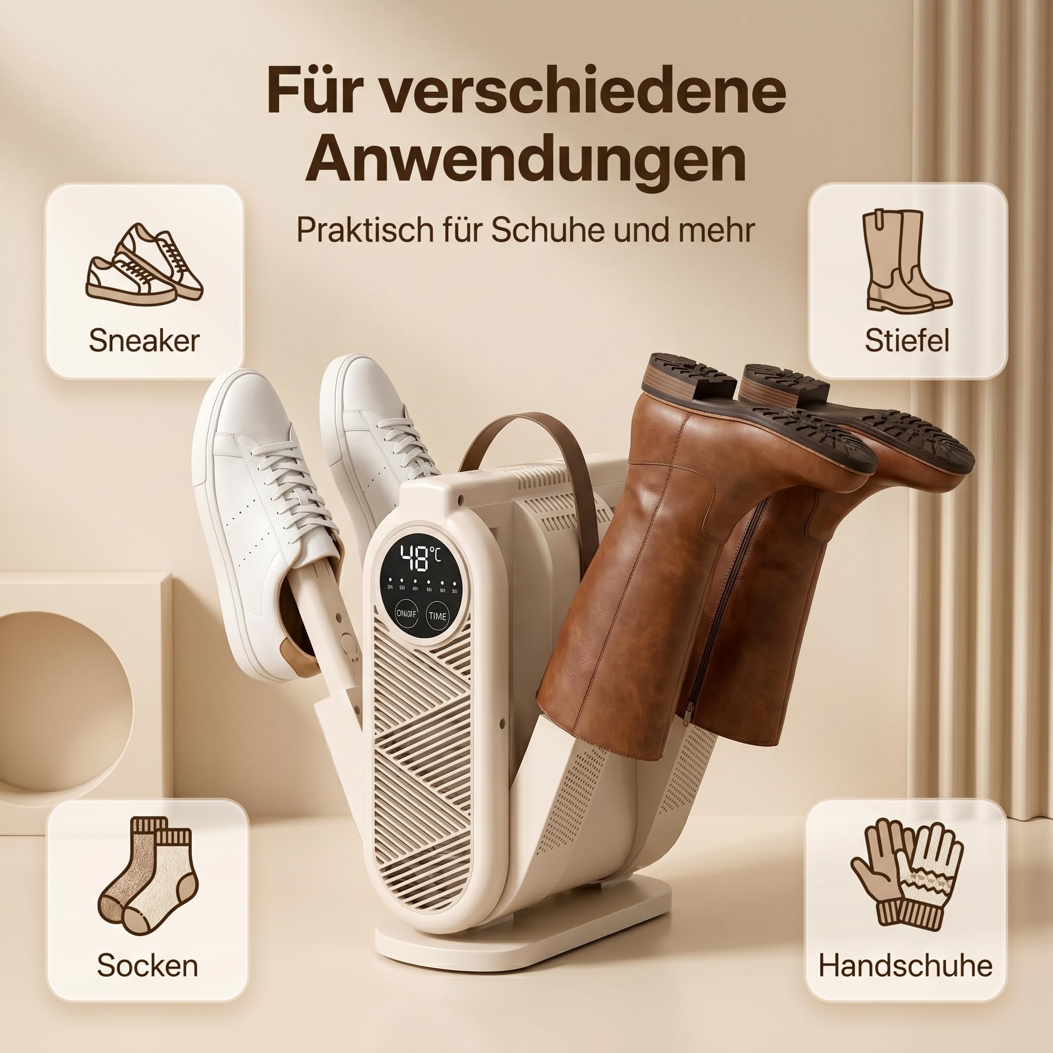 Lot de 2 paires de séchoirs à chaussures électriques antibactériens avec plusieurs niveaux de temps, deux vitesses du vent et double sèche-bottes, sèche-chaussures pour chapeaux, chaussures