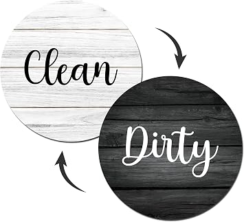 Clean Dirty Magnet for Dishwasher, Dishwasher Magnet Clean Dirty Sign for Dish Washer, 3.5 Inch Diameter Black and White Style