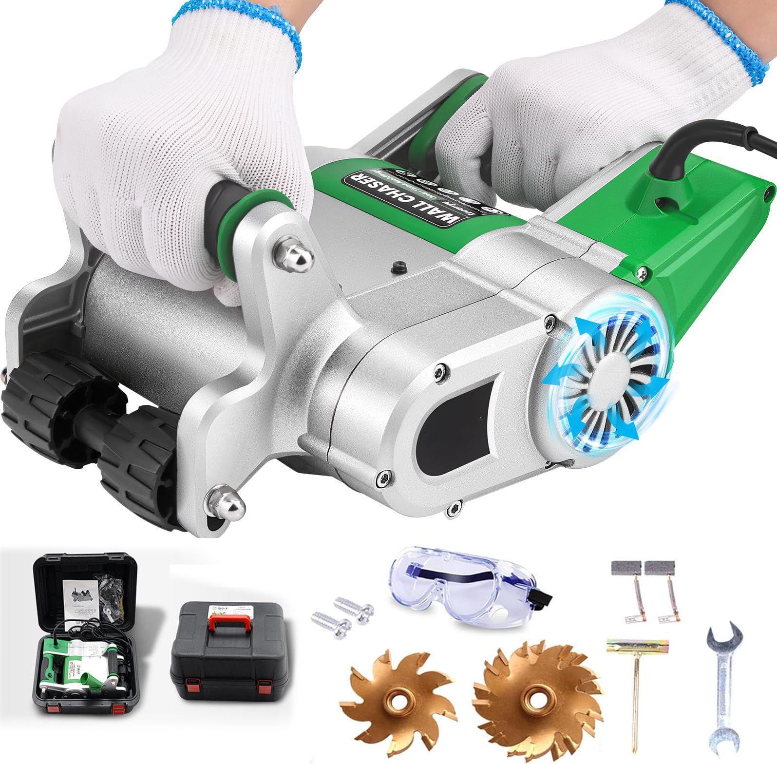 GSHSHOU Electric Wall Chaser Groove, 1100w Electric Wall Groove Cutting Machine, 2000 Rpm Concrete Cutting Slotting Machine,30mm Adjustable Depth 220V