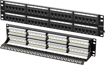 FGB 10 Gbps Cat6A لوحة التصحيح، 48-ميناء RJ45 إيثرنت التصحيح لوحة ل 19 "Rackmount أو جدار جبل، 2 U لوحة الشبكة لشبكات جيجابت