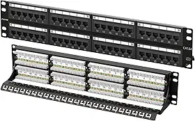 FGB Patch Panel Cat6A de 10 Gbps, Patch Panel Ethernet RJ45 de 48 portas para montagem em rack de 19 polegadas ou montagem na parede, painel de rede 2U para redes Gigabit
