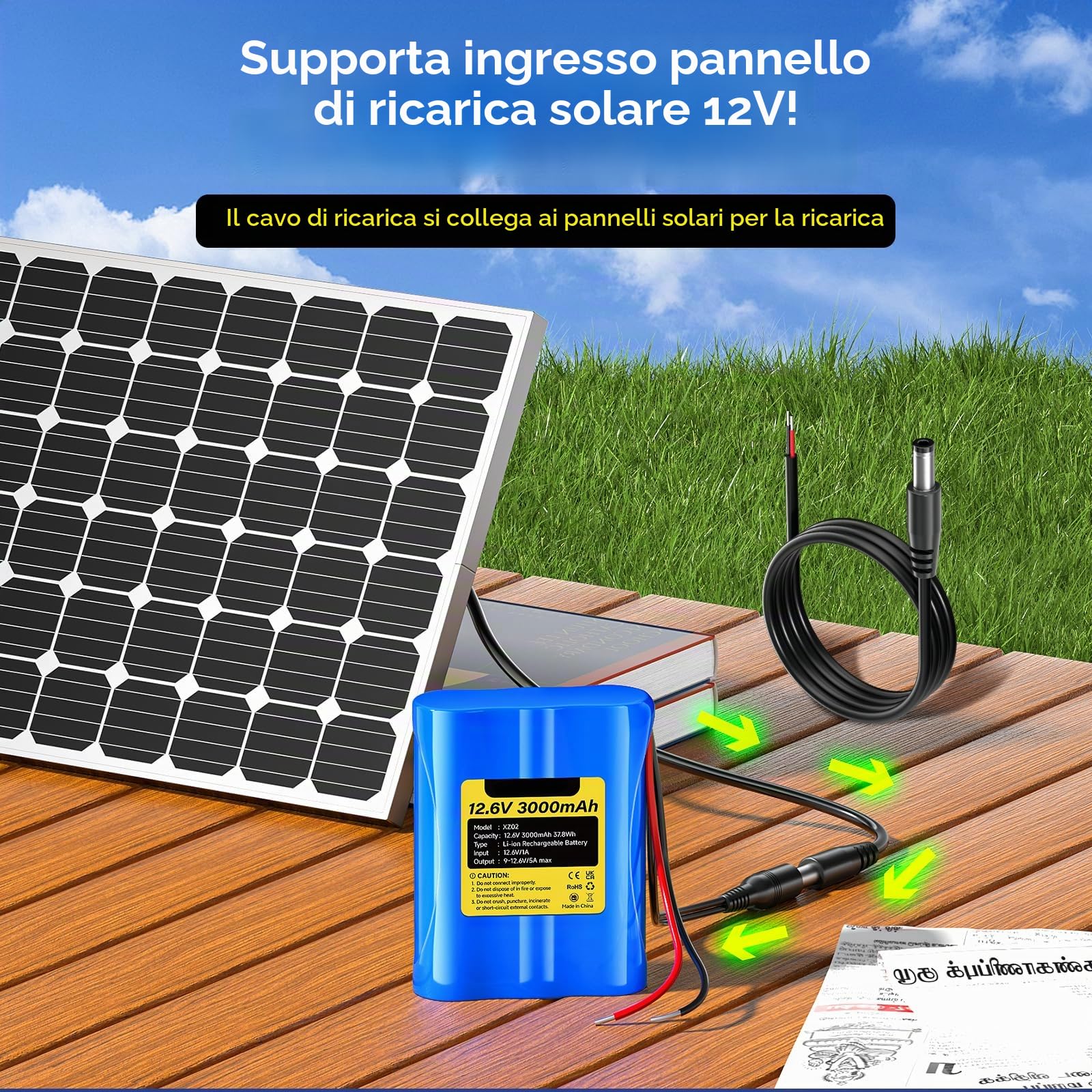 CITYORK 12,6 V CC 3000 mAh batteria ricaricabile agli ioni di litio per pannelli solari, telecamere CCTV, videocamere, strisce luminose LED, lettori MP3, progetti fai-da-te e altro ancora