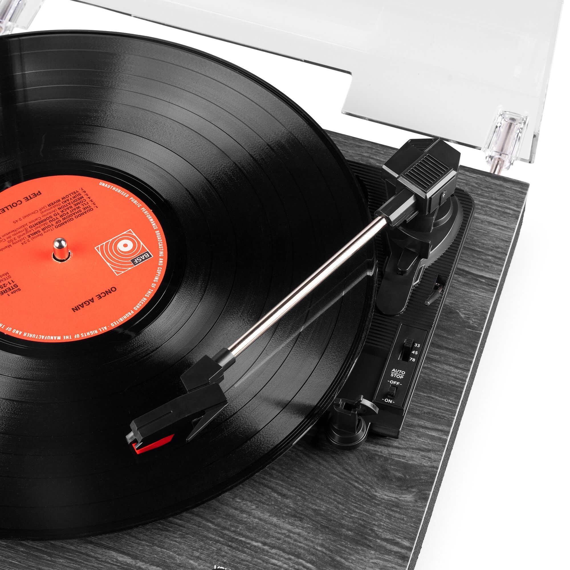 Audizio Tupelo - Giradischi con altoparlante e Bluetooth, set giradischi con amplificatore, 3 velocità (33/45/78 giri/min), lettore in vinile da 120 Watt con 2 altoparlanti stereo, gramofono, nero