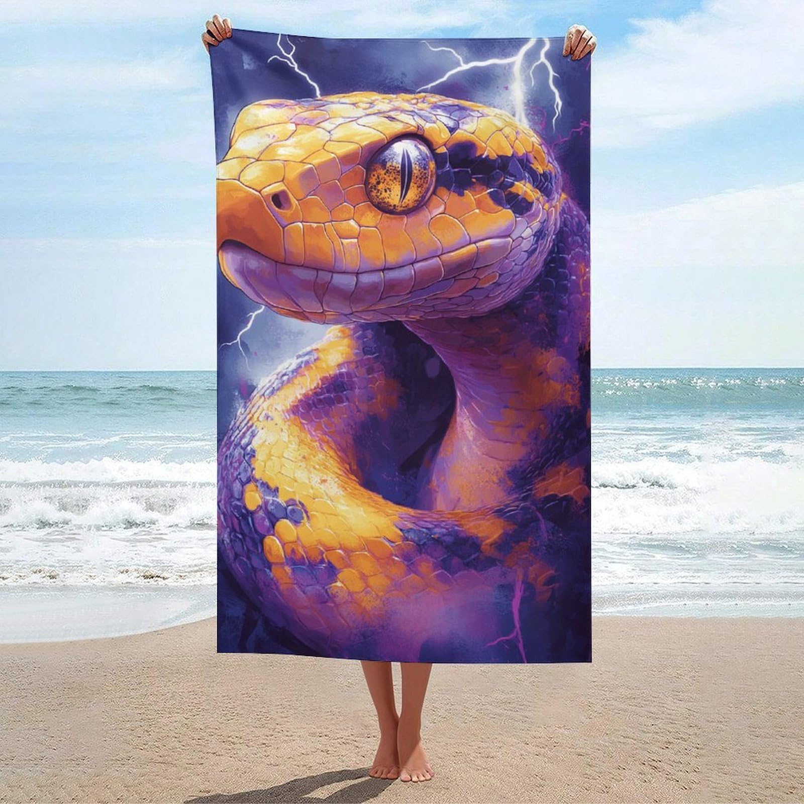 Serviette de plage artistique serpent d'Amazonie, grand drap de bain de qualité supérieure