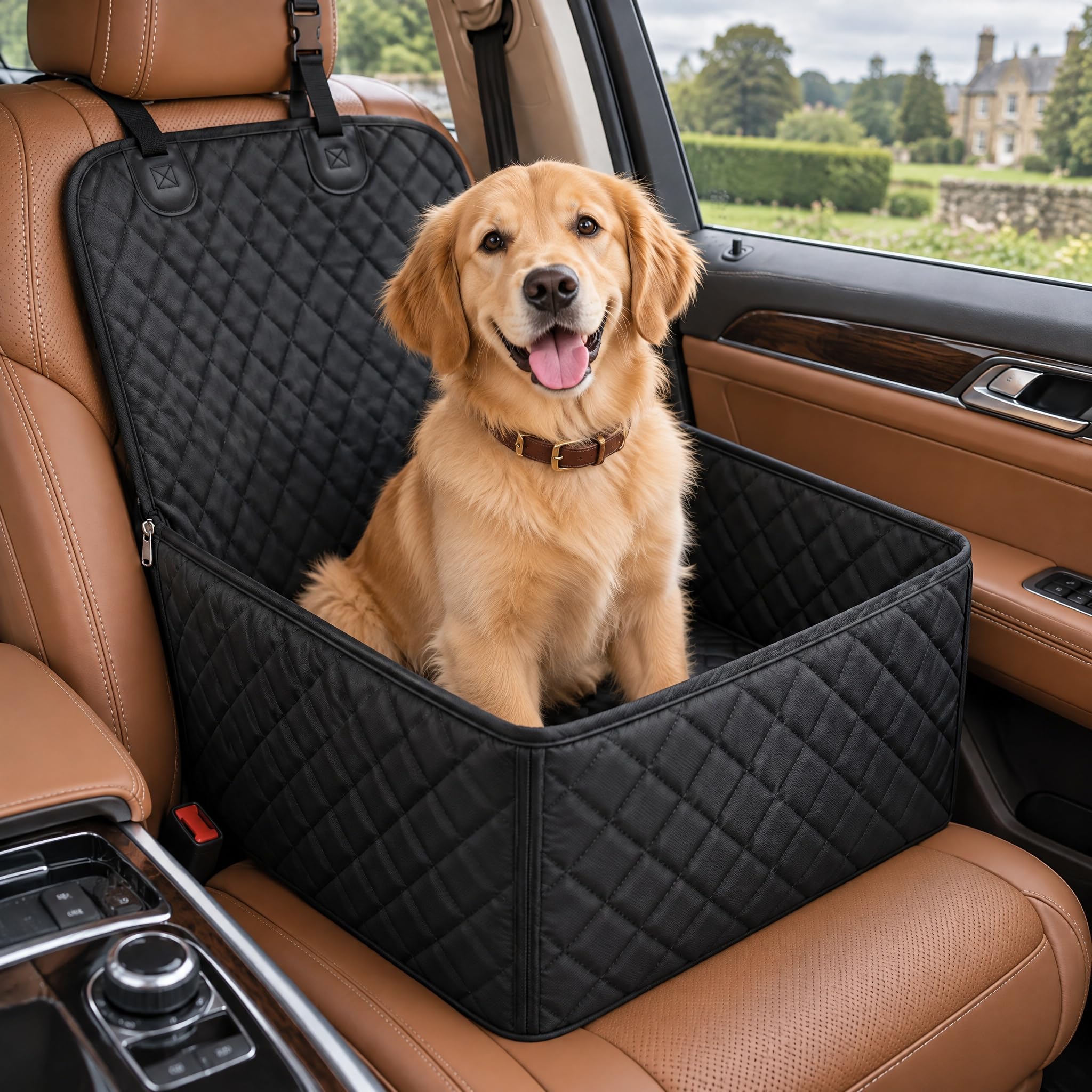 Nerciony Waterproof Dog Car Seat Cover with Zipper Barrier, Oxford